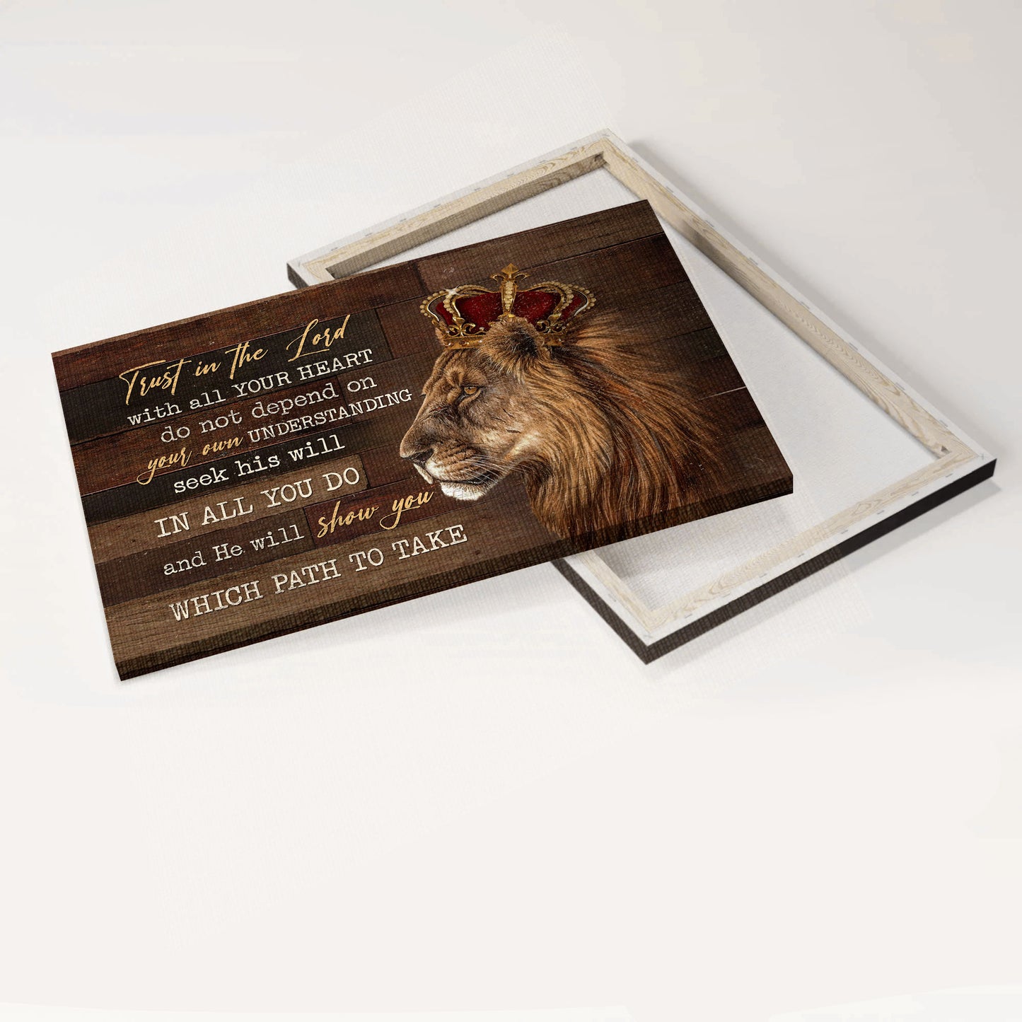Jesus Landscape Canvas - Amazing Lion, Luxury Crown Landscape Canvas - Gift For Religious Christian - Trust In The Lord With All Your Heart