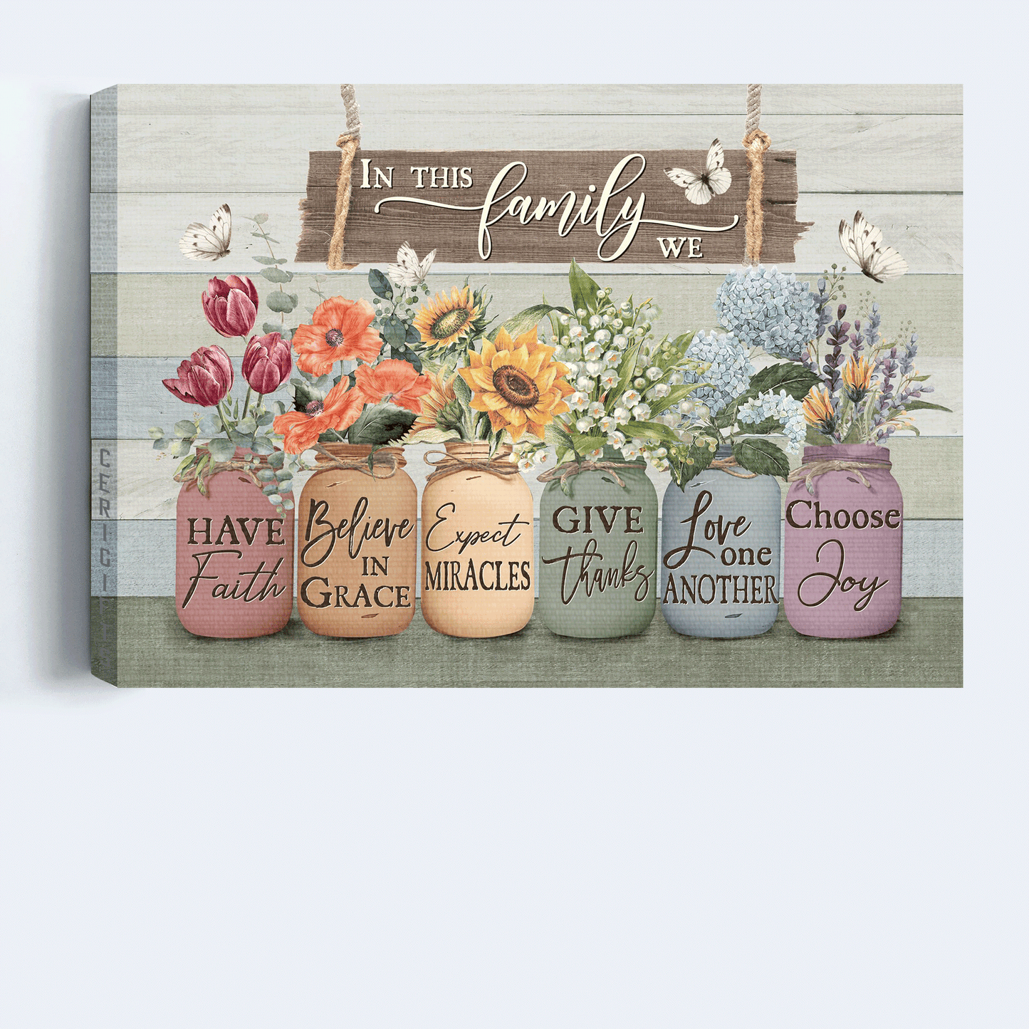 Jesus Landscape Canvas- Beautiful flowers, Sunflower, Tulip, Hydrangea, Bell flower canvas- Gift for Christian- In this family