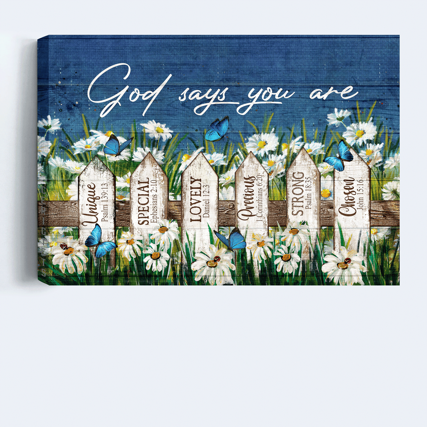 Jesus Landscape Canvas- Daisy Garden, Butterfly, Fence canvas- Gift for Christian- God says you are