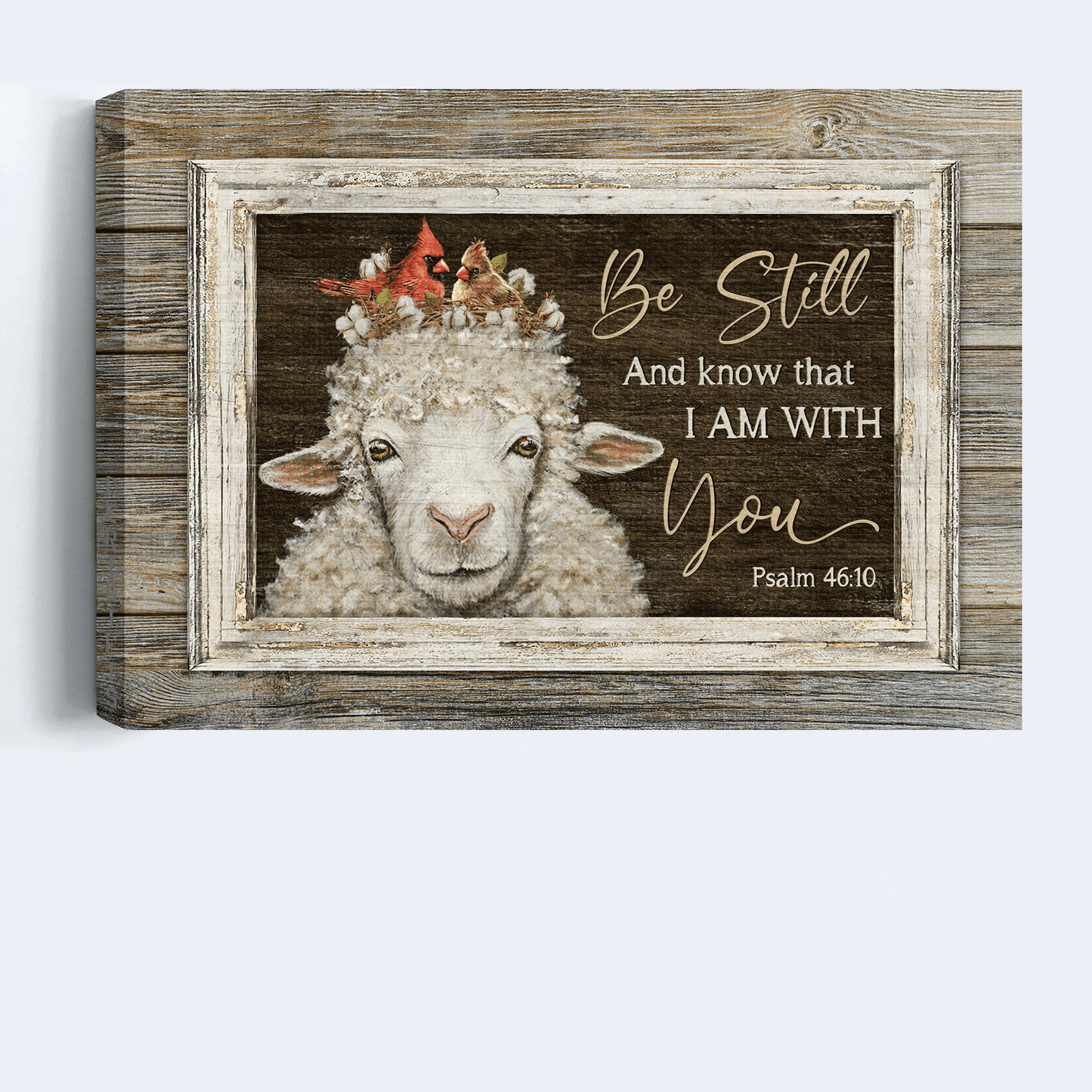 Jesus Landscape Canvas- Beautiful lamb drawing, Cardinal couple canvas- Gift for Christian- Be still and know that I am with you