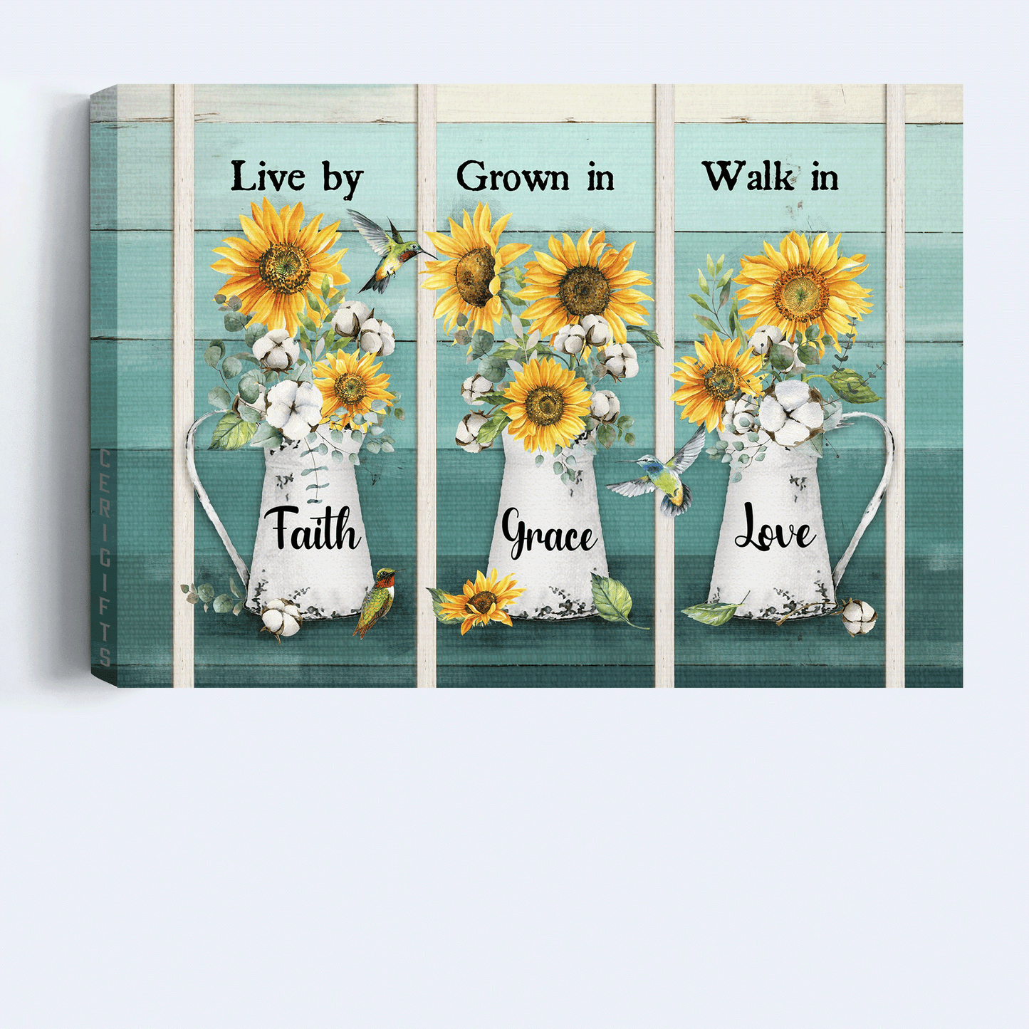 Jesus Landscape Canvas - Sunflower Vase, Hummingbird Canvas - Gift For Christian - Live By Faith, Grown In Grace Canvas