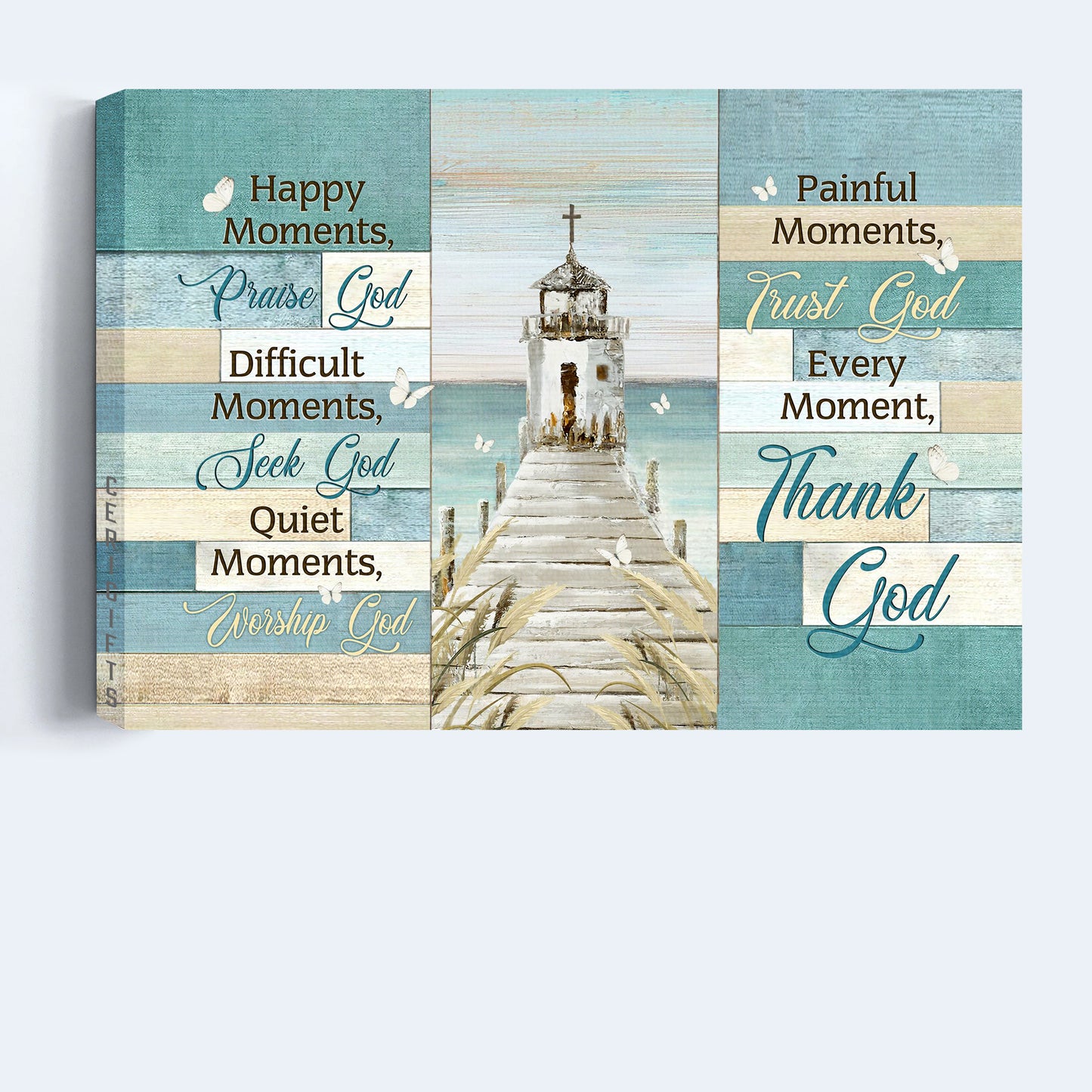 Jesus Landscape Canvas - Church By The River, White Butterfly Landscape Canvas - Gift For Christian - Every Moment, Thank God Landscape Canvas