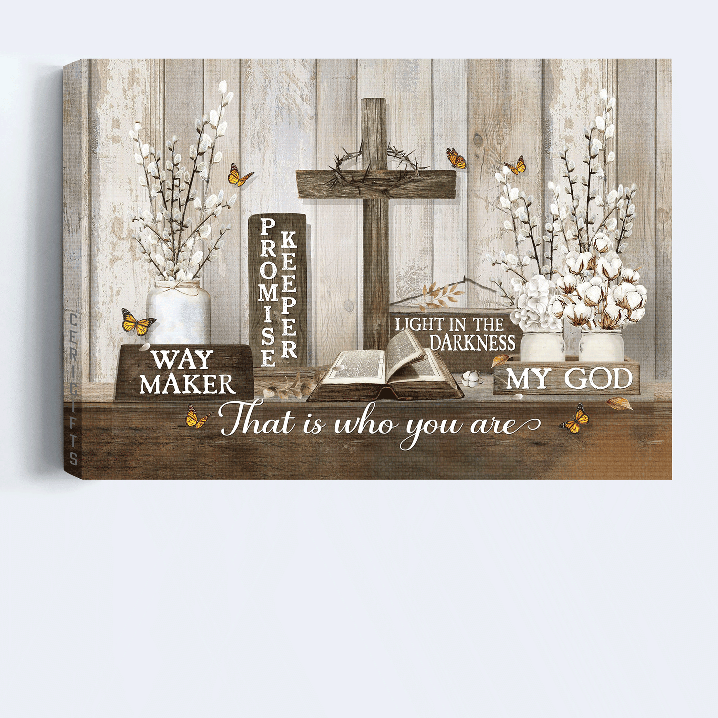 Jesus Landscape Canvas - The Bible, Vintage Painting, Wooden Cross, Pray To Jesus Canvas - Gift For Christian - Jesus Is The Light In The Darkness Canvas