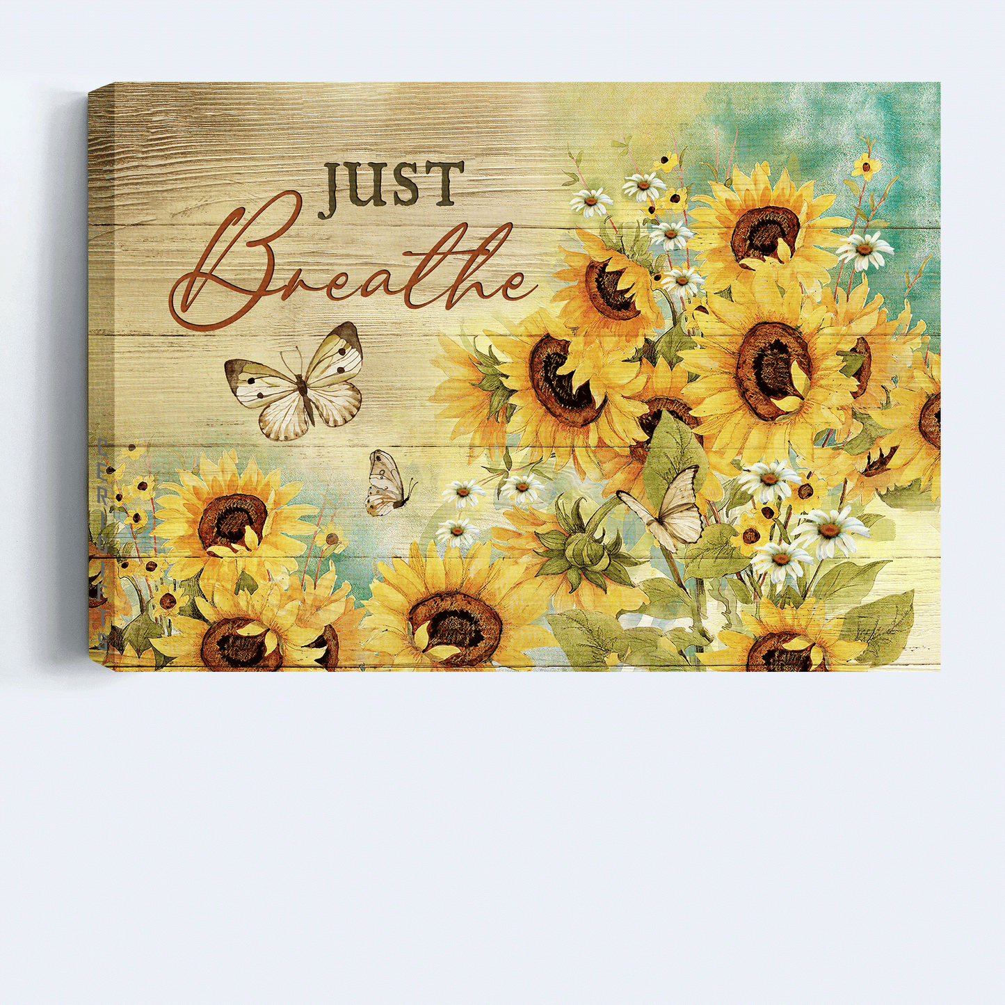 Jesus Landscape Canvas - Sunflower Garden, Daisy Flower, Butterfly Drawing Canvas - Gift For Christian - Just Breathe Canvas
