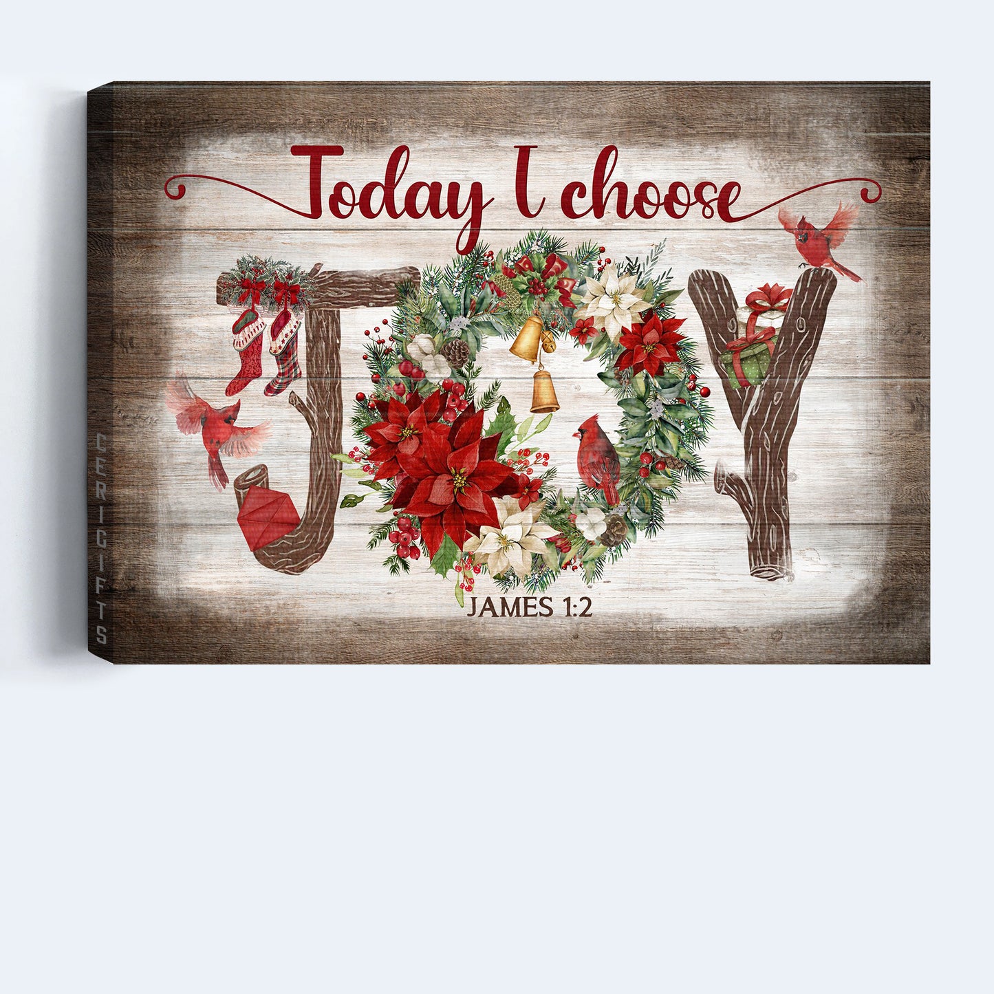 Jesus Landscape Canvas - Christmas Wreath, Red Cardinal, Pretty Christmas Gift Box, Wooden Background Landscape Canvas - Gift For Christian - Today I Choose Joy