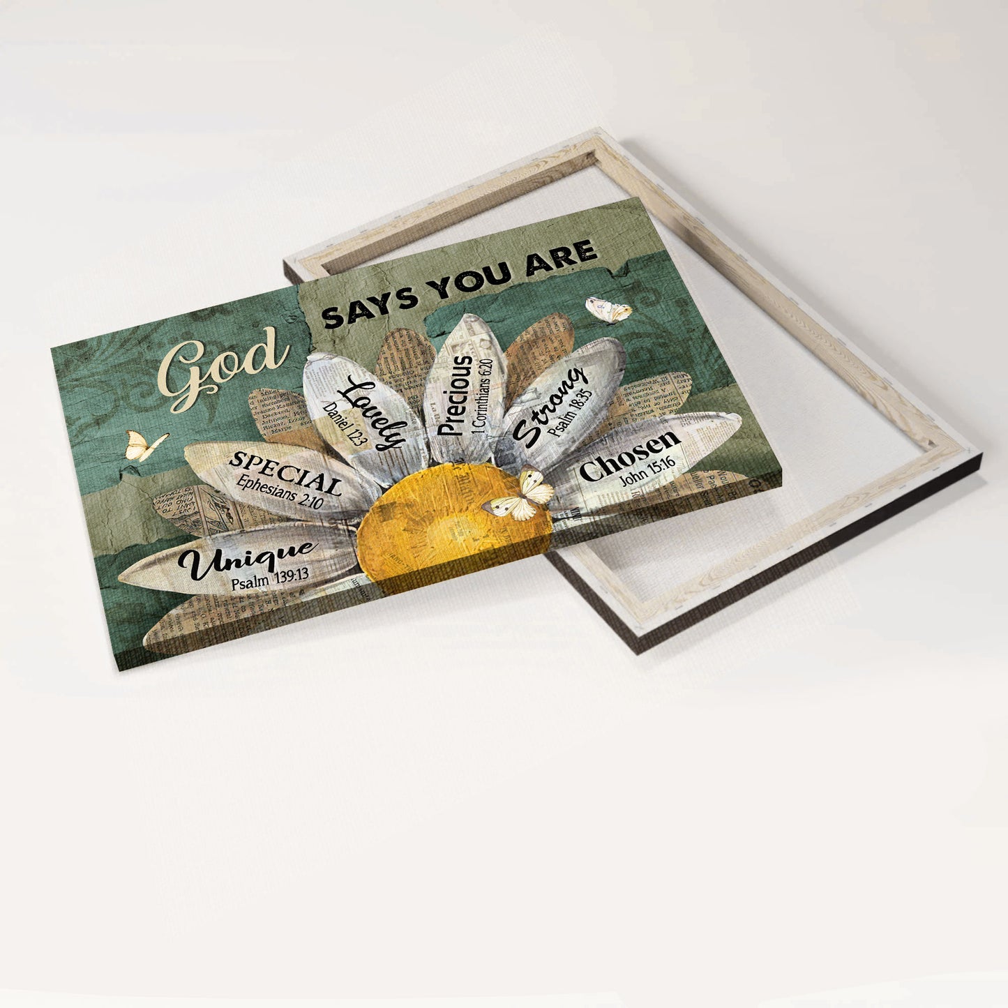 Jesus Landscape Canvas - Amazing sunflower, White butterfly, Blue background Landscape Canvas - Gift For Religious Christian - God says you are