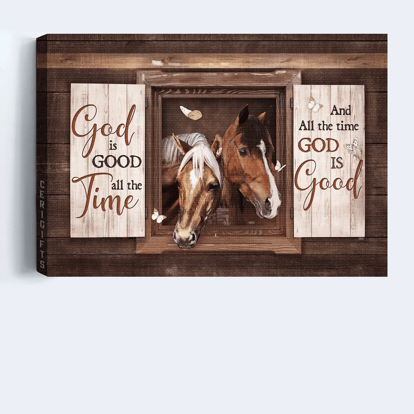 Jesus Landscape Canvas- Beautiful horse, Square frame, White butterfly canvas- Gift for Christian- God is good all the time