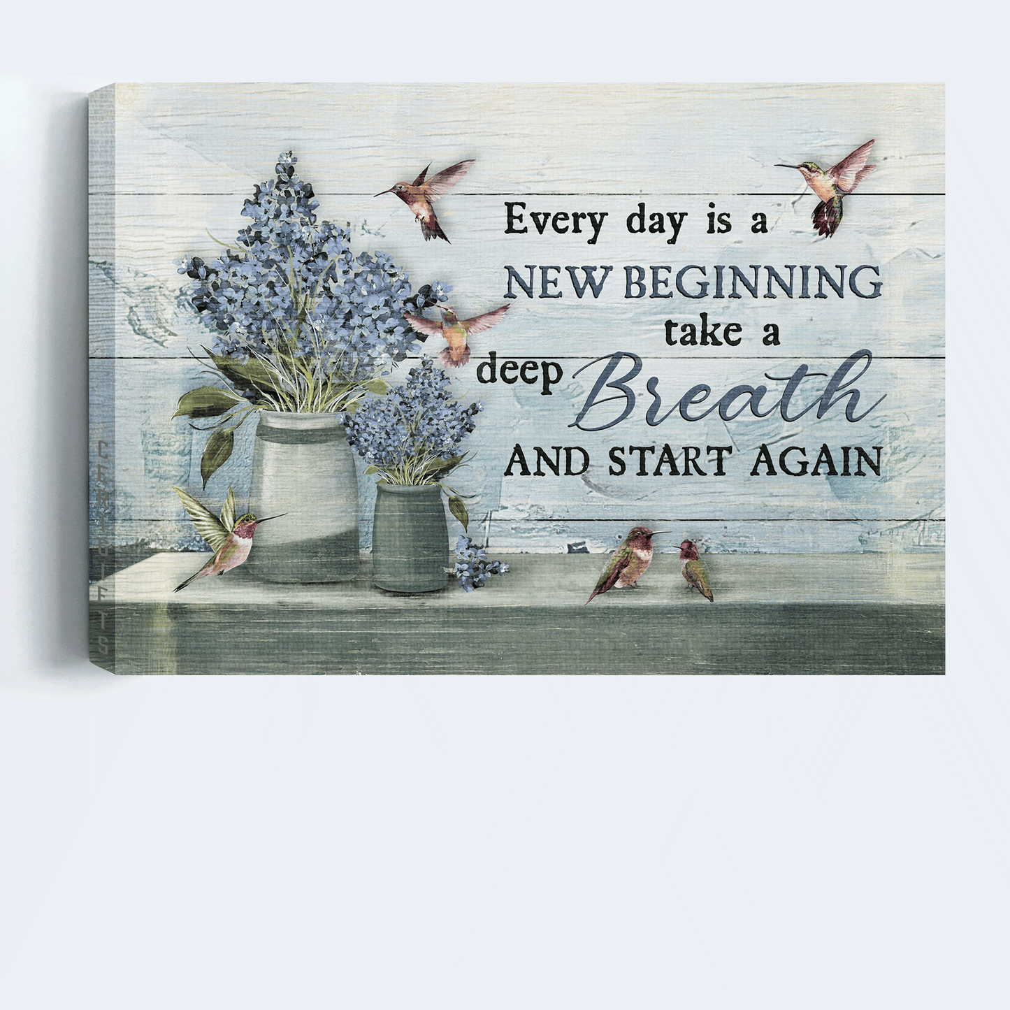 Jesus Landscape Canvas - Vintage Blue Flower, Beautiful Hummingbird Canvas - Gift For Christian - Every Day Is A New Beginning Canvas