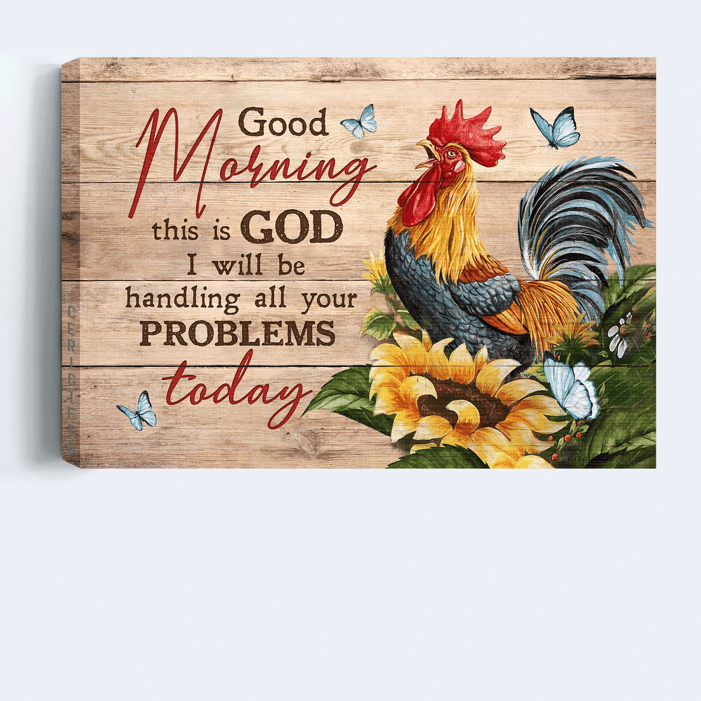 Jesus Landscape Canvas - Sunflower, Blue Butterfly, Rooster Painting Canvas - Gift For Christian - Good Morning, This Is God Canvas