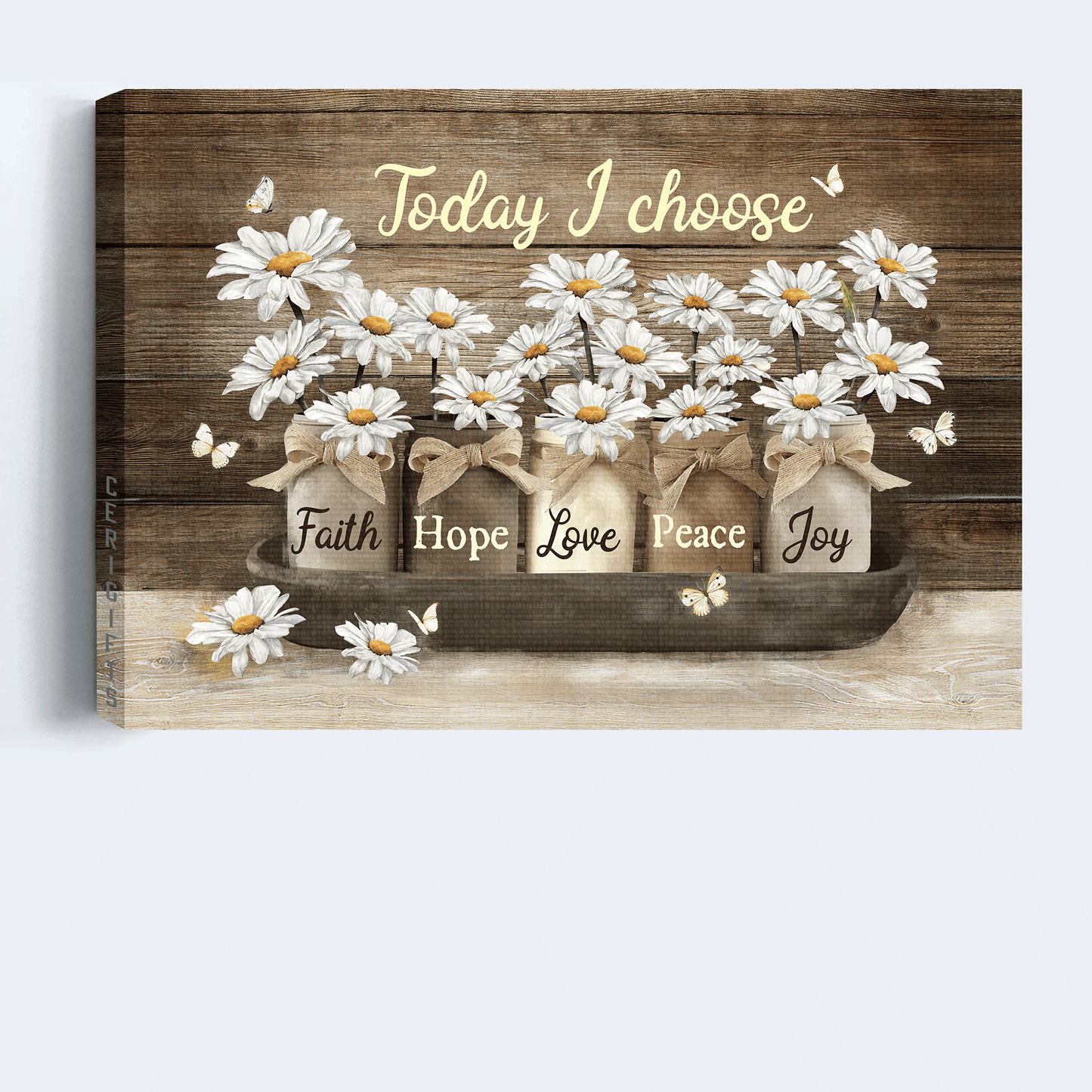 Jesus Landscape Canvas - Vintage Glass Jar, Daisy Flower, Daisy Jar, White Butterfly Canvas - Gift For Christian - Today I Choose Joy Canvas