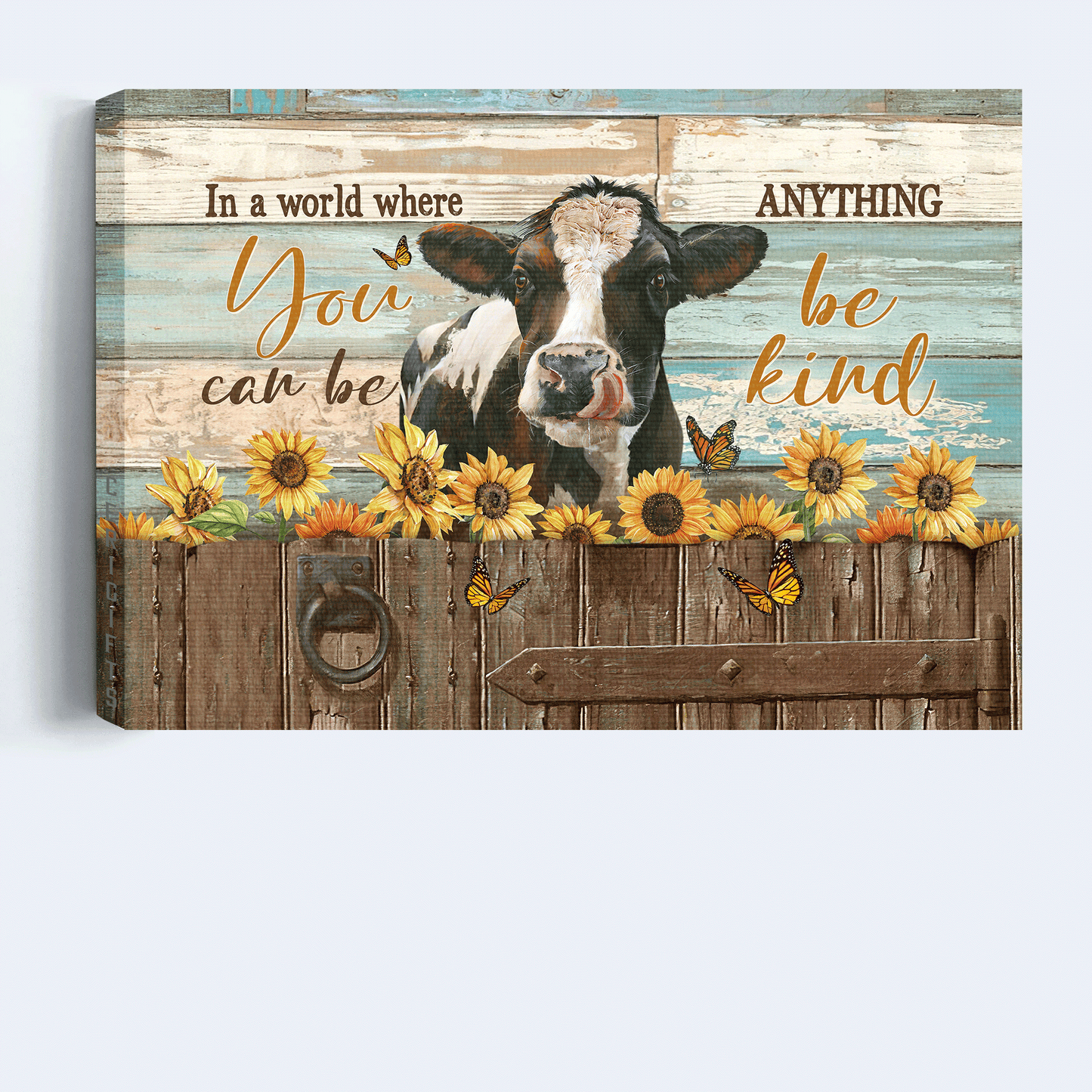 Jesus Landscape Canvas - Lovely dairy cow, Sunflower painting Landscape Canvas - Gift For Christian -Stunning monarch butterfly, Be kind Landscape Canvas