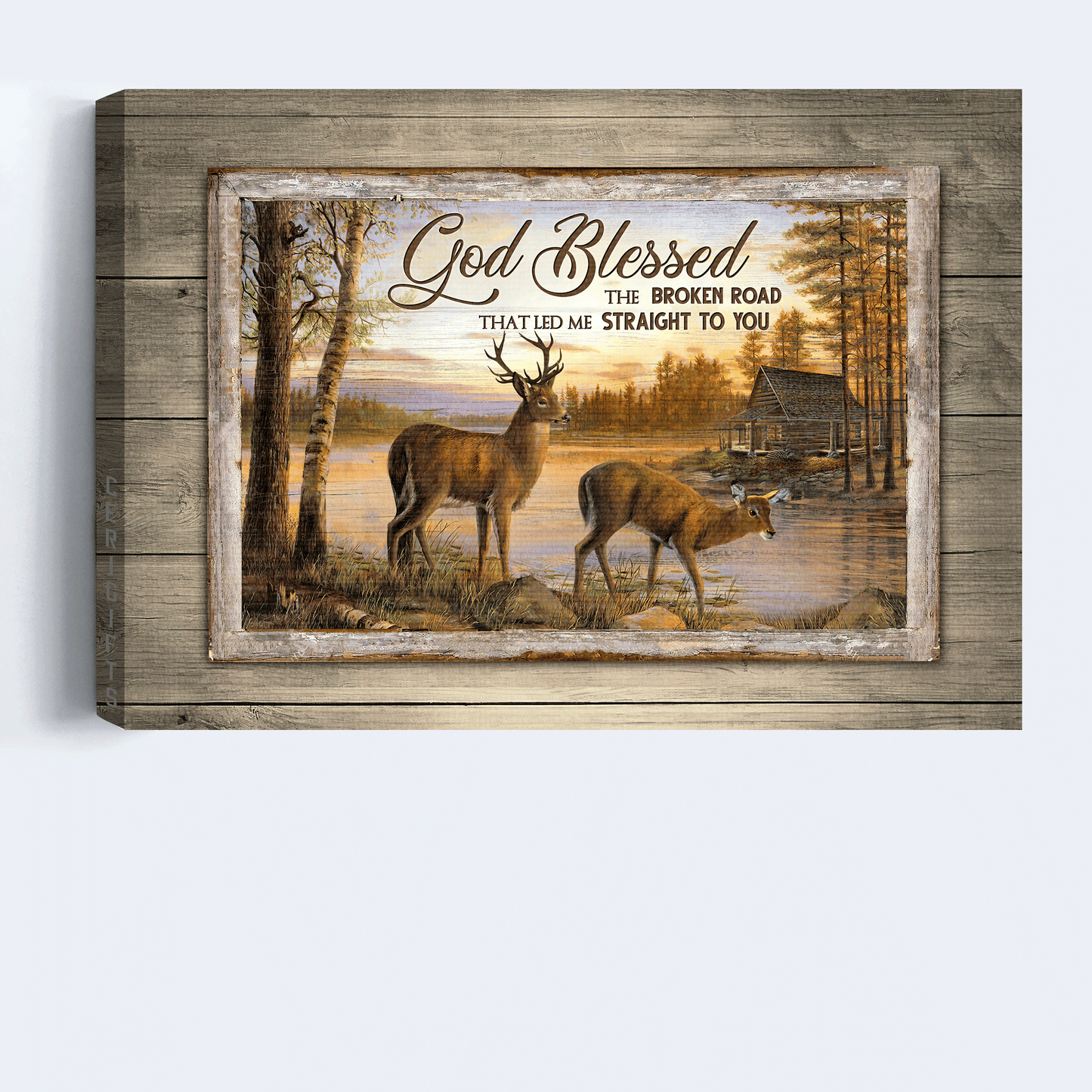 Jesus Landscape Canvas - Beautiful sunset, Brown deer, River painting Landscape Canvas - Gift For Christian - God blessed the broken road