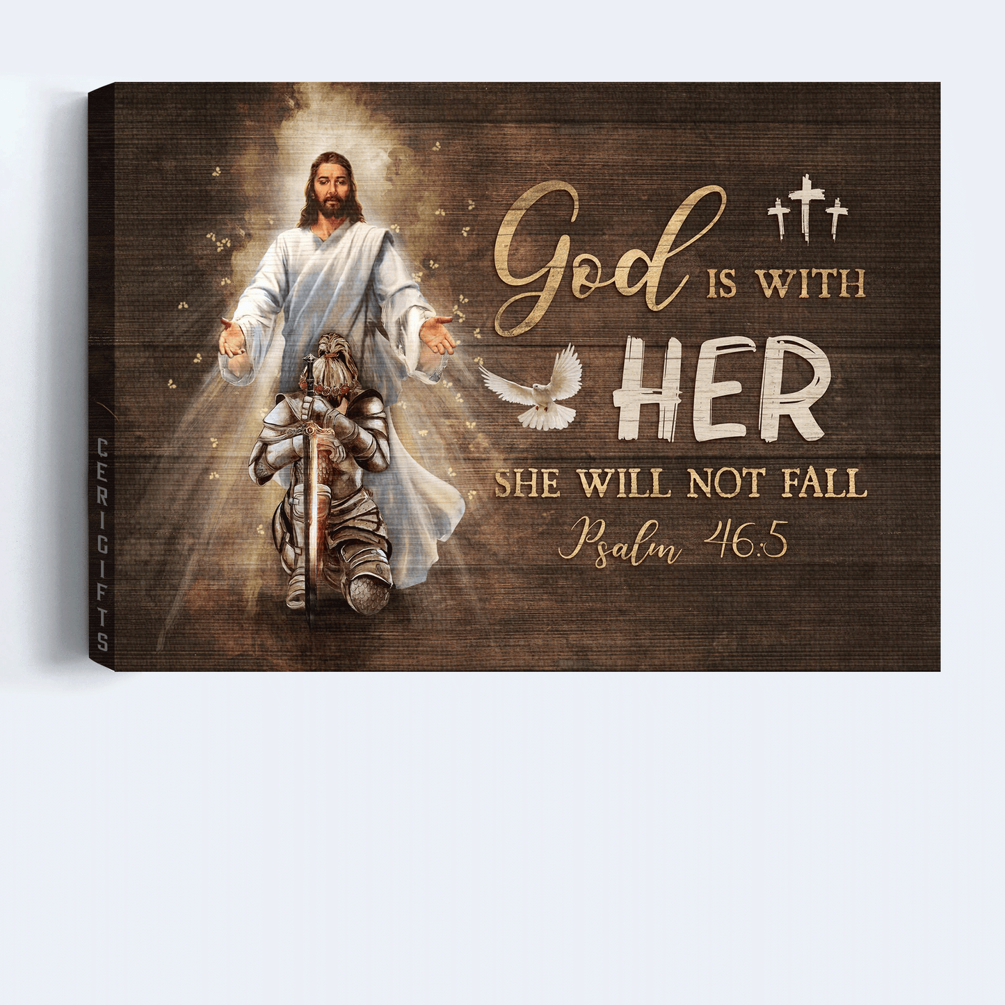 Jesus Landscape Canvas - Walking With Jesus, Warrior Drawing, Dove Canvas - Gift For Christian - God Is With Her Canvas