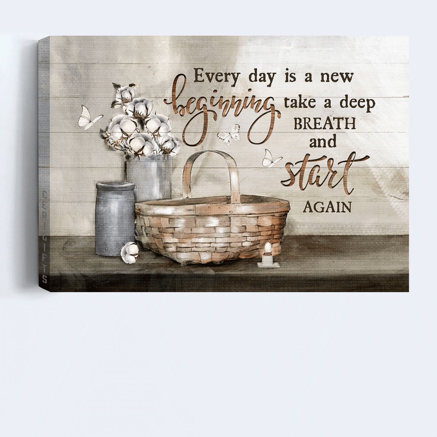 Jesus Landscape Canvas - Little basket, Cotton Flower, Butterfly Landscape Canvas - Gift For Christian - Every day is a new beginning Landscape Canvas