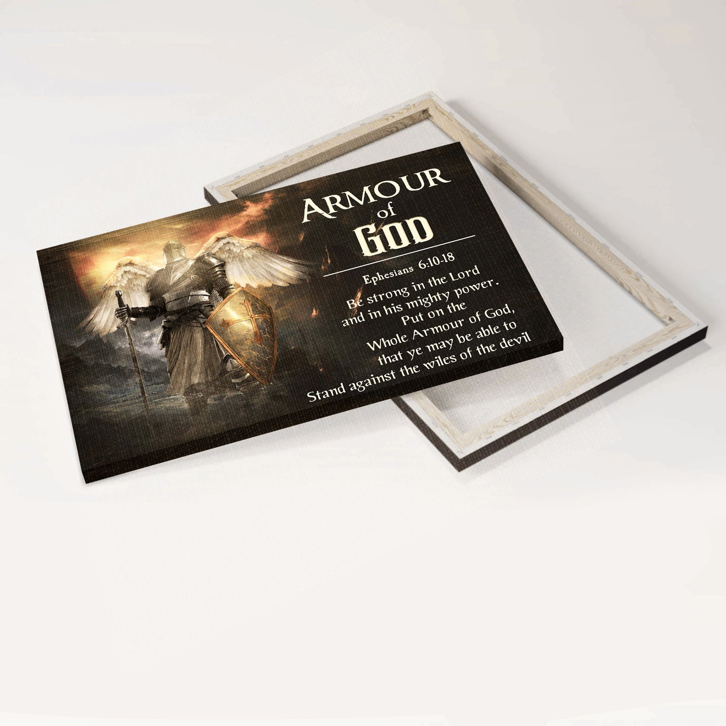 Jesus Landscape Canvas - Armour of God, The knight with wings, Warrior of God Landscape Canvas - Gift For Christian