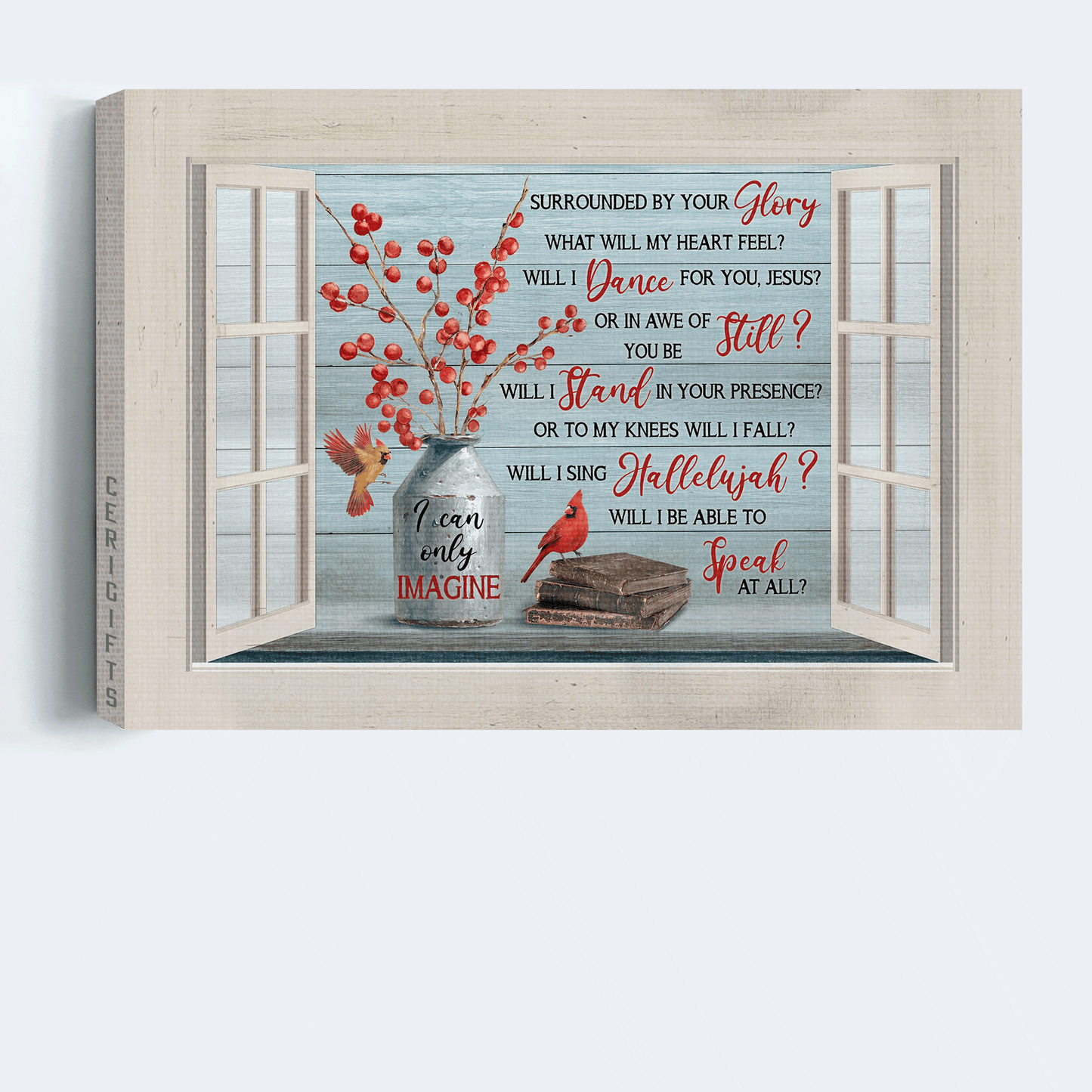 Jesus Landscape Canvas - Beautiful cranberry, Cardinal drawing, Vintage book Landscape Canvas - Gift For Christian - I can only imagine