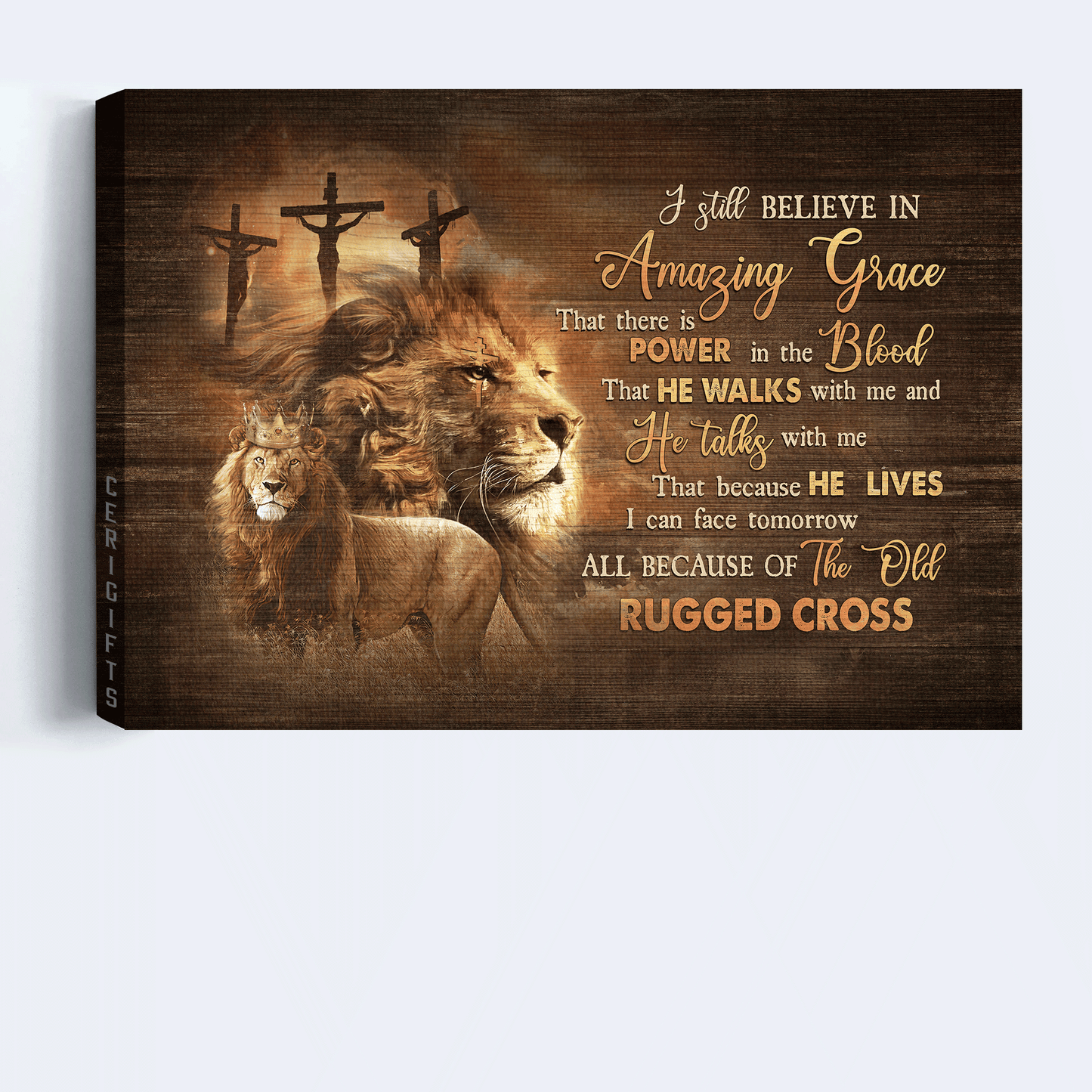 Jesus Landscape Canvas - Beautiful lion drawing, Golden crown Landscape Canvas - Gift For Christian - I still believe in amazing grace