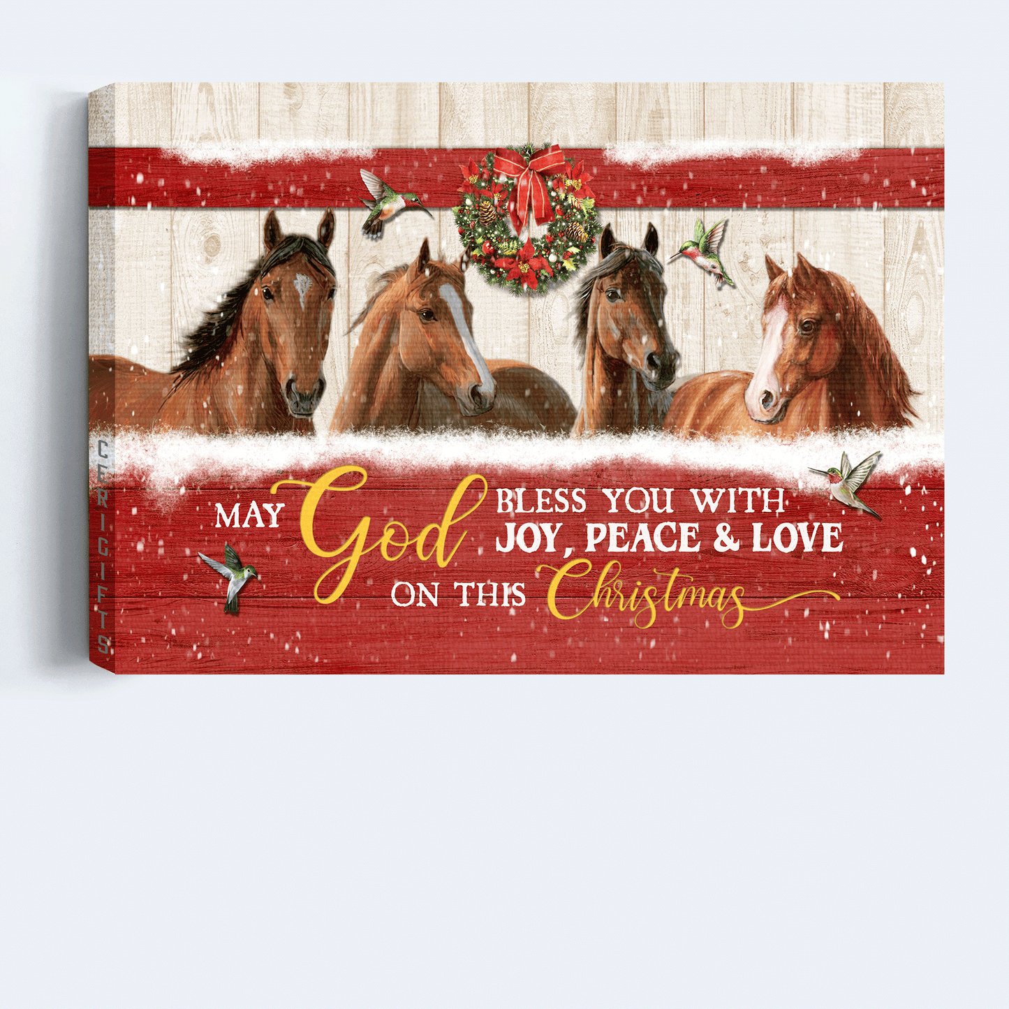 Jesus Landscape Canvas - Stunning Horses Drawing, Christmas Wreath Canvas - Gift For Christian - May God Bless You With Joy Canvas