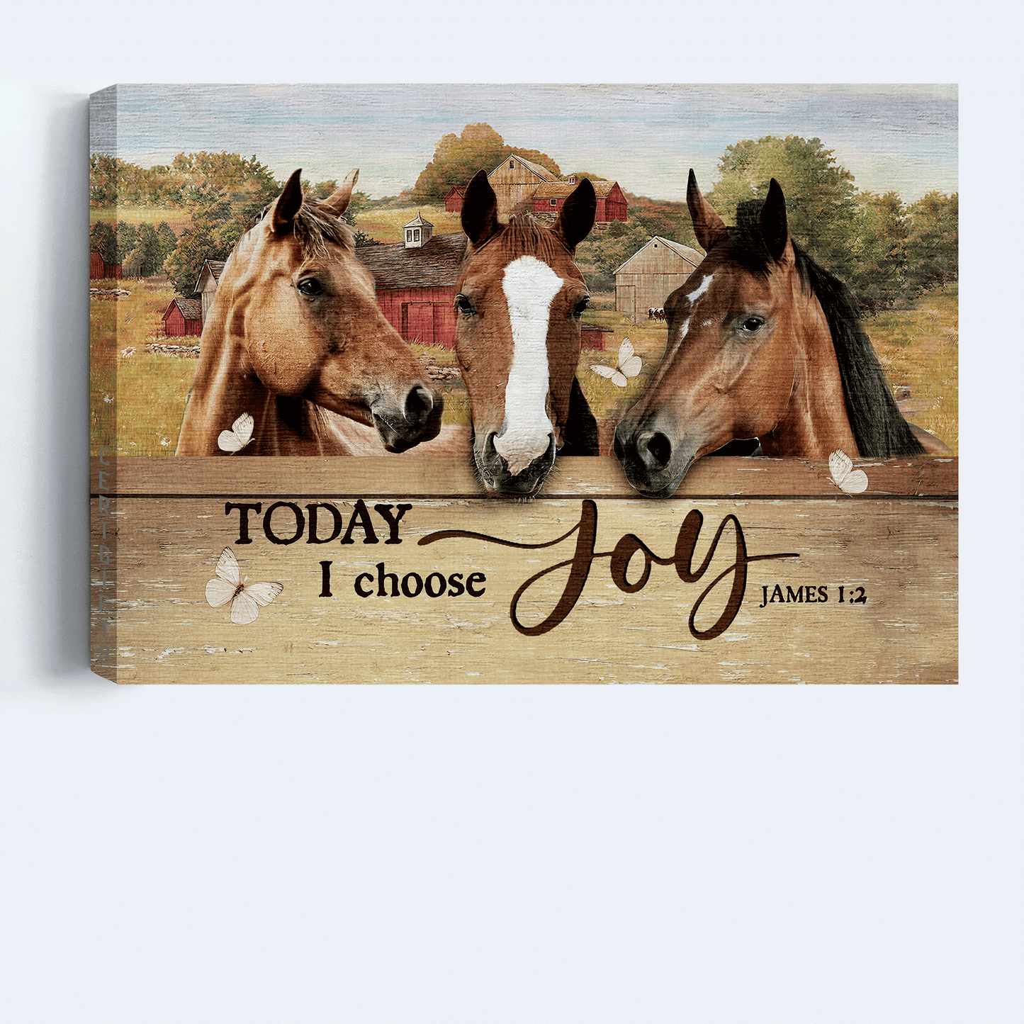 Jesus Landscape Canvas - Beautiful horse painting, Farm drawing, Red house canvas- Gift for Christian- Today I choose joy
