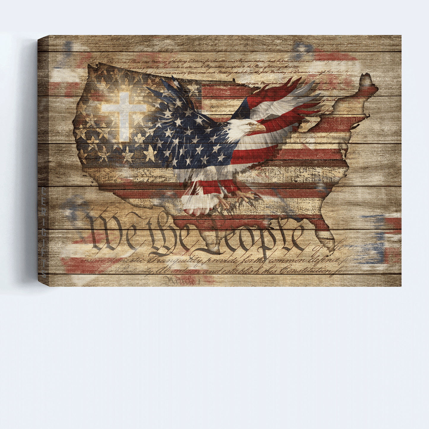 Jesus Landscape Canvas- Beautiful Eagle Painting, White Cross, Amazing US Flag Canvas- Gift For Christian- We The People