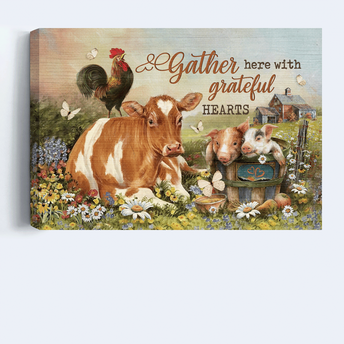 Jesus Landscape Canvas - Beautiful animals, Farm painting Landscape Canvas - Gift For Christian - Gather here with grateful hearts