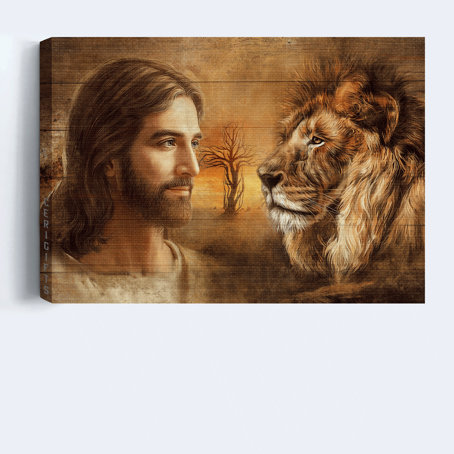 Jesus Landscape Canvas - Beautiful Jesus drawing, Lion face, Lion of Judah, Face to face Landscape Canvas - Gift For Christian