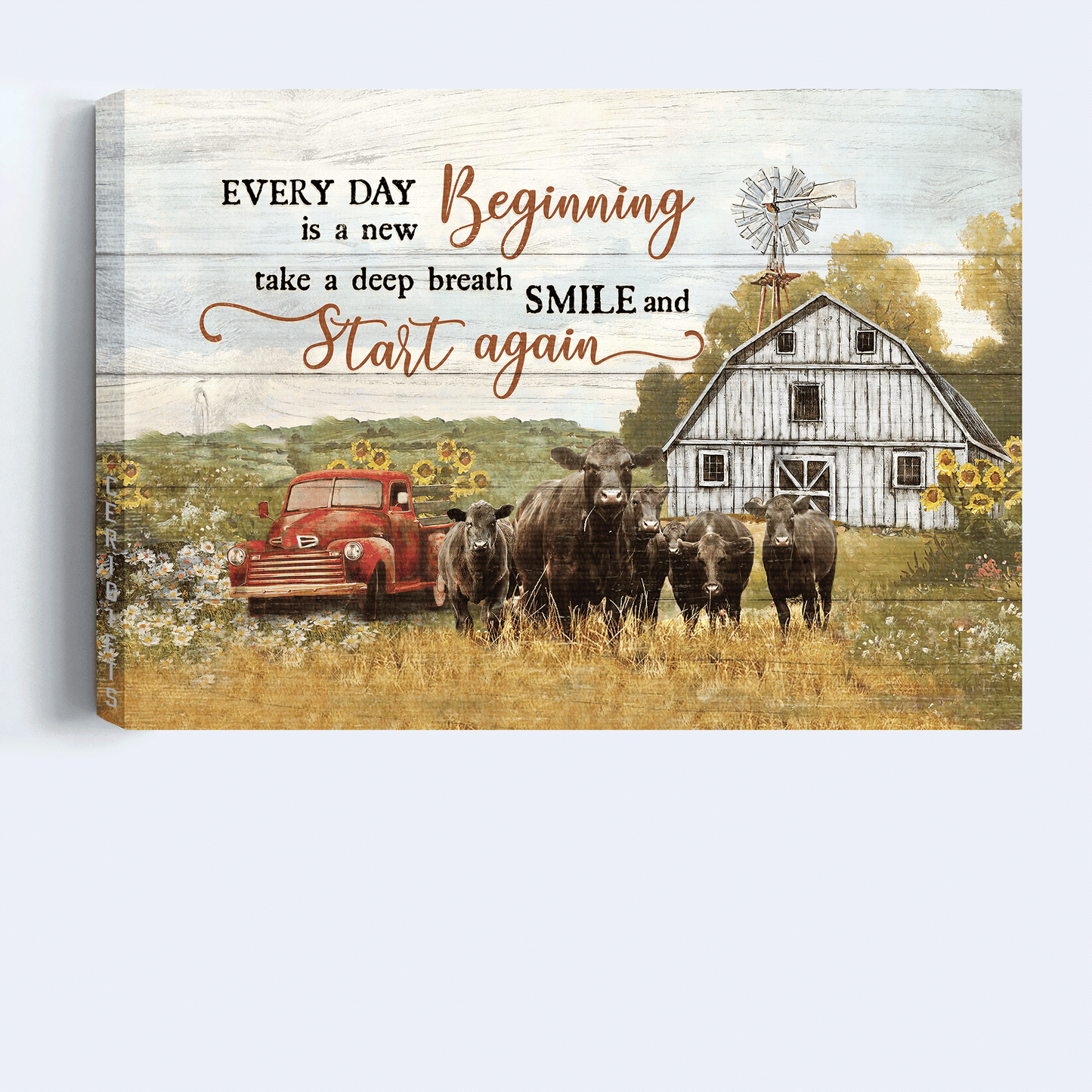 Jesus Landscape Canvas- Aberdeen Angus Canvas, Sunflower Car, Tranquil Farm- Gift For Religious Christian- Every Day Is A New Beginning