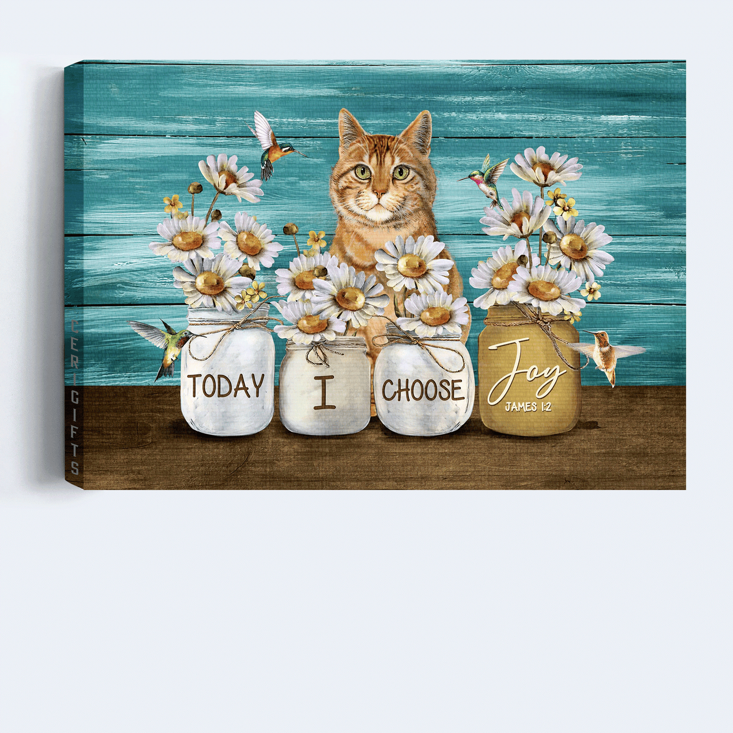 Jesus Landscape Canvas- Awesome Daisy Vase, Lovely Hummingbird, Cute Yellow Cat Canvas- Gift For Christian- Today I Choose Joy