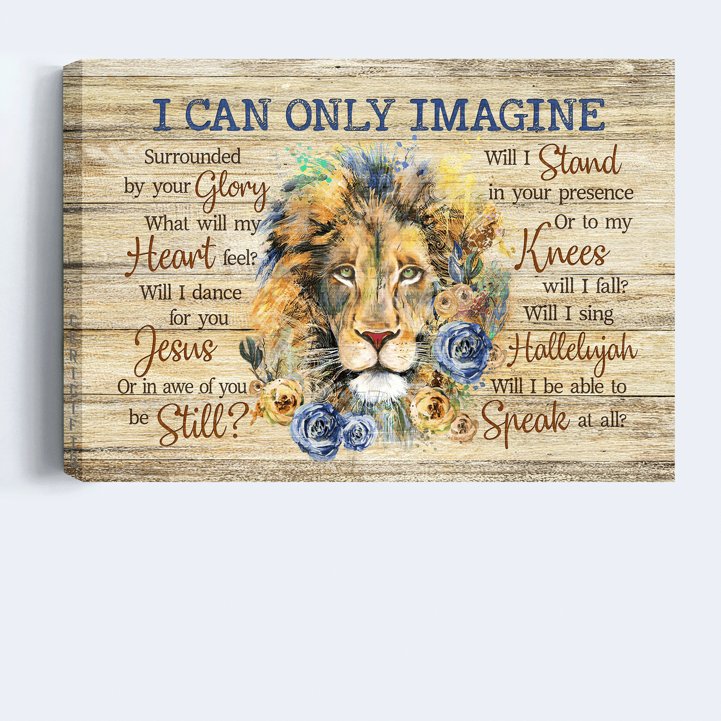 Jesus Landscape Canvas - Lion painting, Blue and yellow rose, Flower painting Landscape Canvas - Gift For Christian - I can only imagine Landscape Canvas