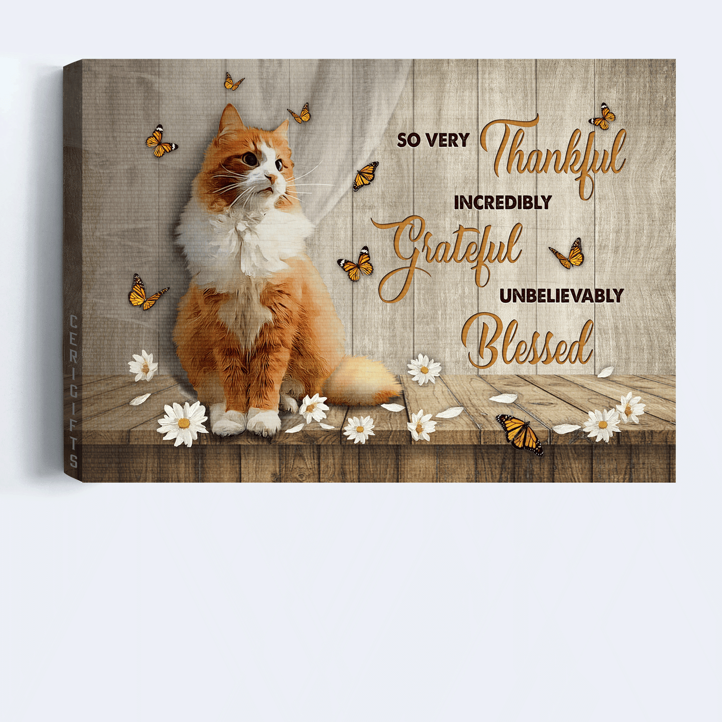 Jesus Landscape Canvas - Beautiful cat, White daisy, Pretty butterfly Landscape Canvas - Gift For Christian - So very thankful