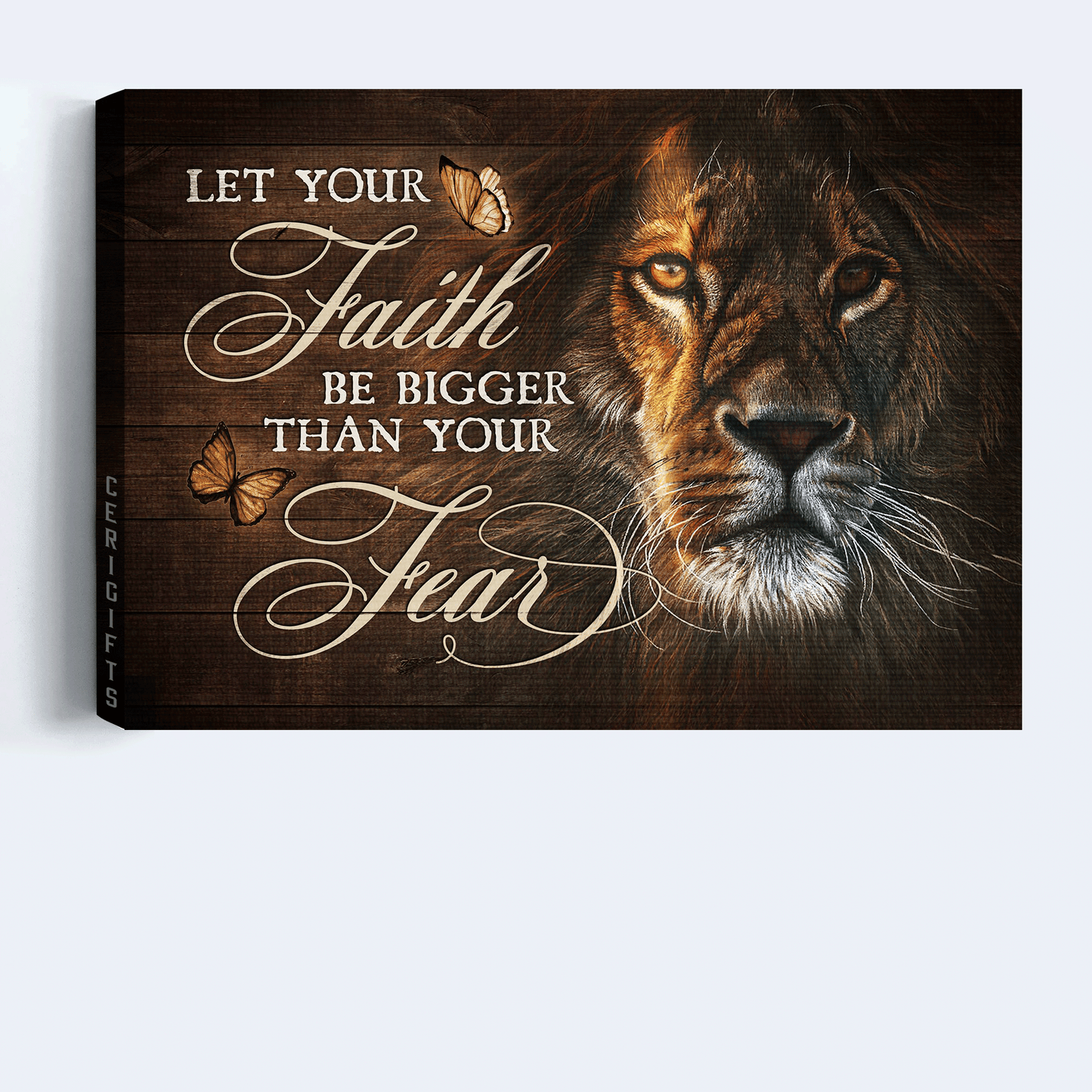 Jesus Landscape Canvas - Lion painting, Brown butterfly Landscape Canvas - Gift For Christian - Let your faith be bigger than you fear Landscape Canvas