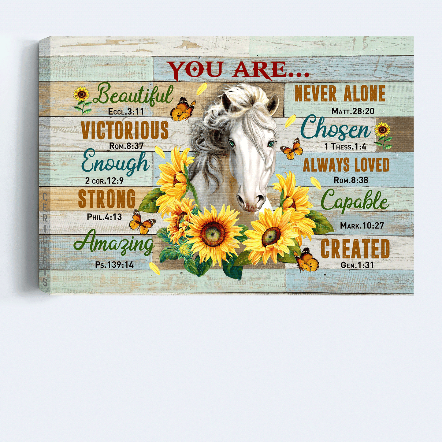 Jesus Landscape Canvas- Beautiful horse, Sunflower canvas- Gift for Christian- You are victorious, strong, never alone and always loved