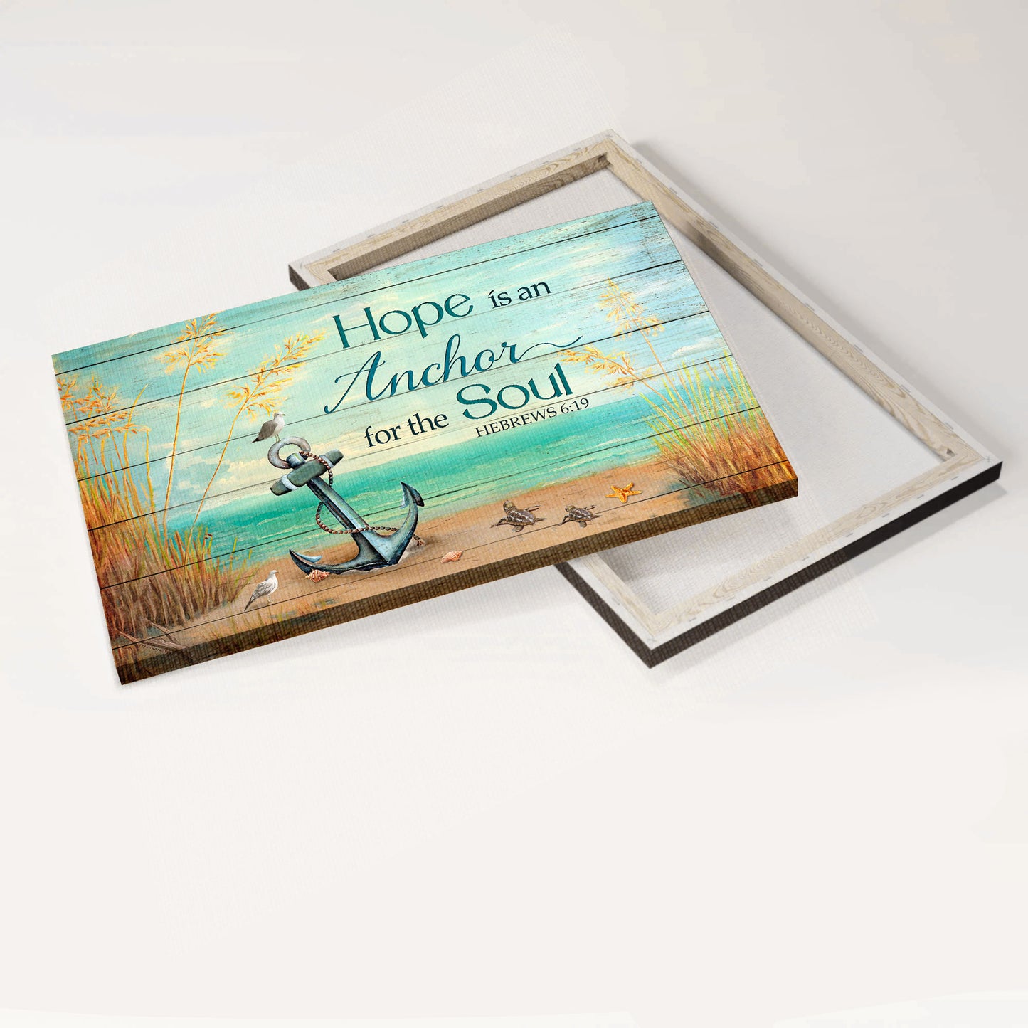 Jesus Landscape Canvas - Anchor drawing, Blue ocean, Rice field Landscape Canvas - Gift For Religious Christian - Hope is an anchor for the soul