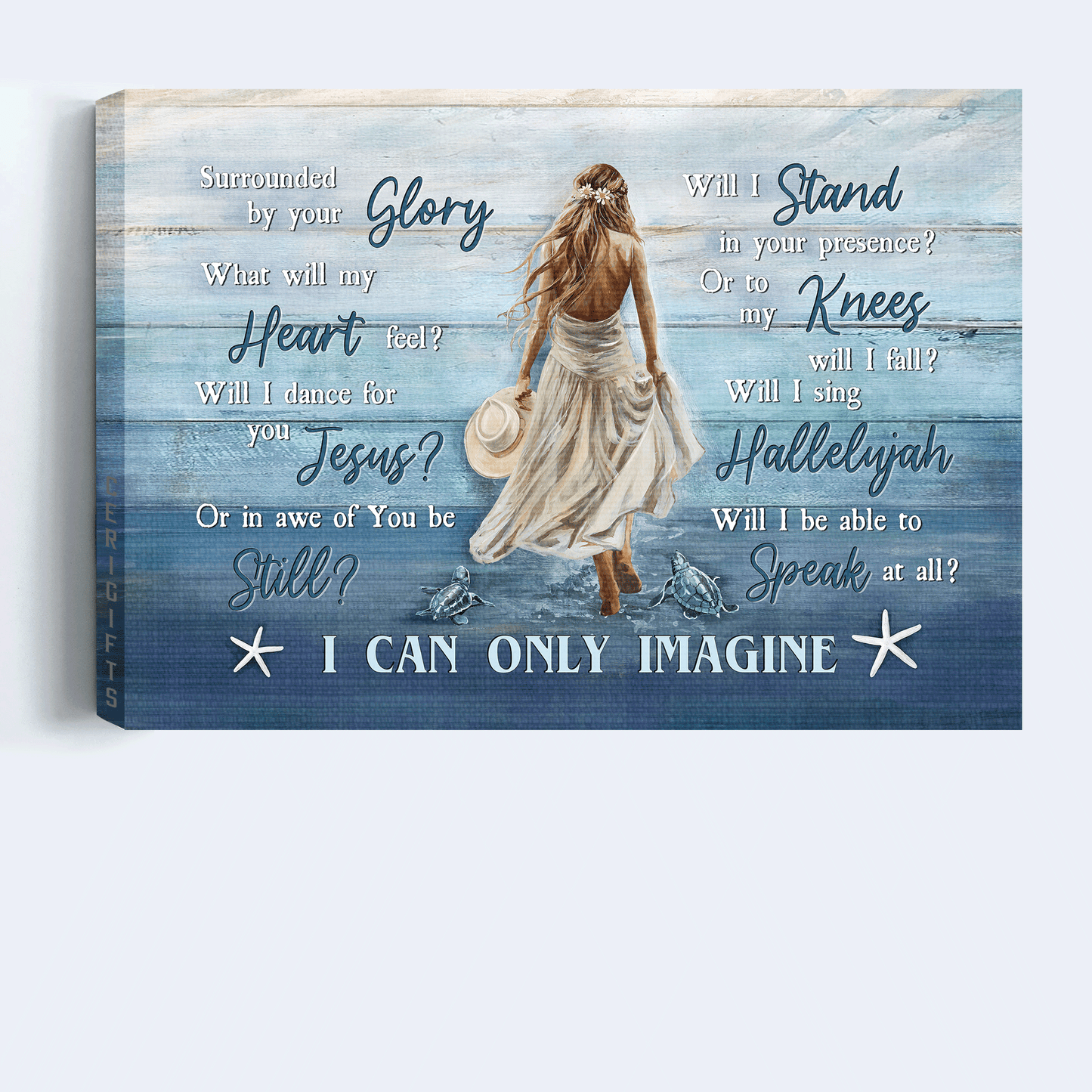 Jesus Landscape Canvas- Beautiful girl, White dress, Sea turtle, Walking on water canvas- Gift for Christian- I can only imagine