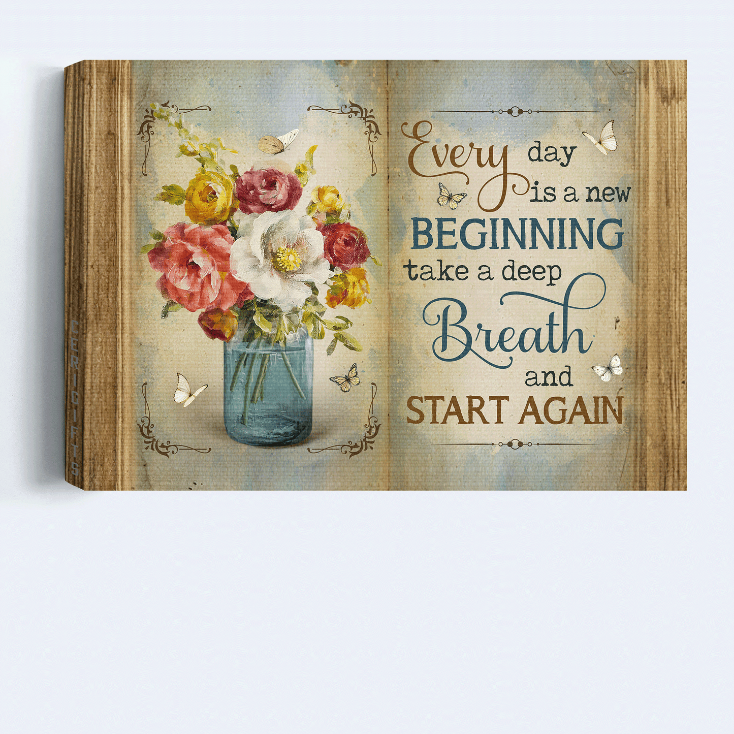 Jesus Landscape Canvas- Beautiful flower, Colorful painting, White butterfly canvas- Gift for Christian- Every day is a new beginning