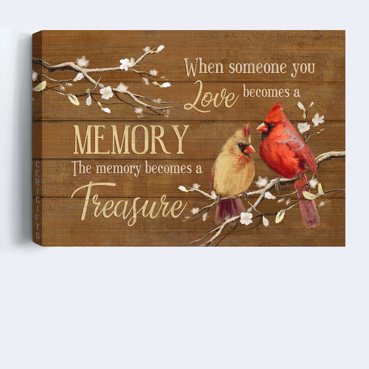 Jesus Landscape Canvas - White Peach Blossom, Beautiful Cardinal Canvas - Gift For Christian - The Memory Becomes A Treasure Canvas