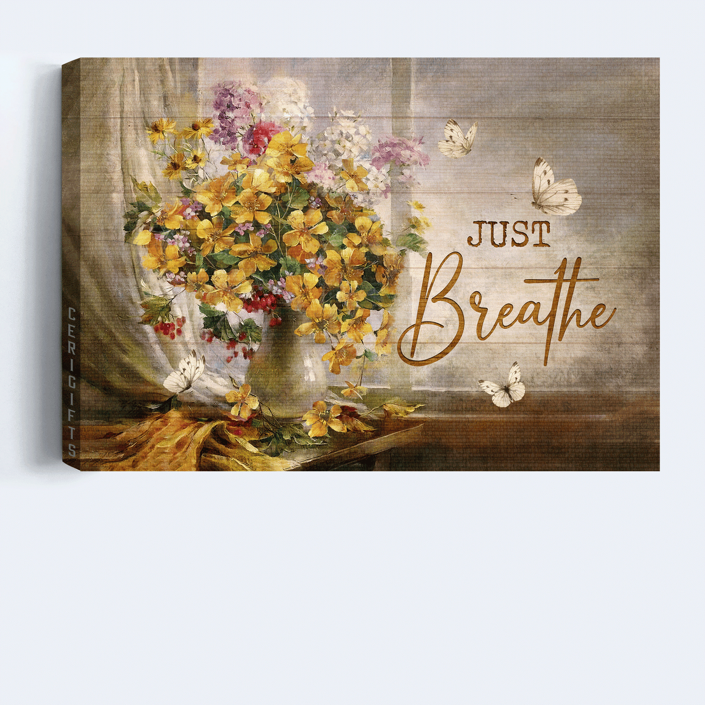 Jesus Landscape Canvas- Beautiful flower vase, White butterfly, Stunning flower painting, Flower painting Canvas- Gift For Christian- Just breathe