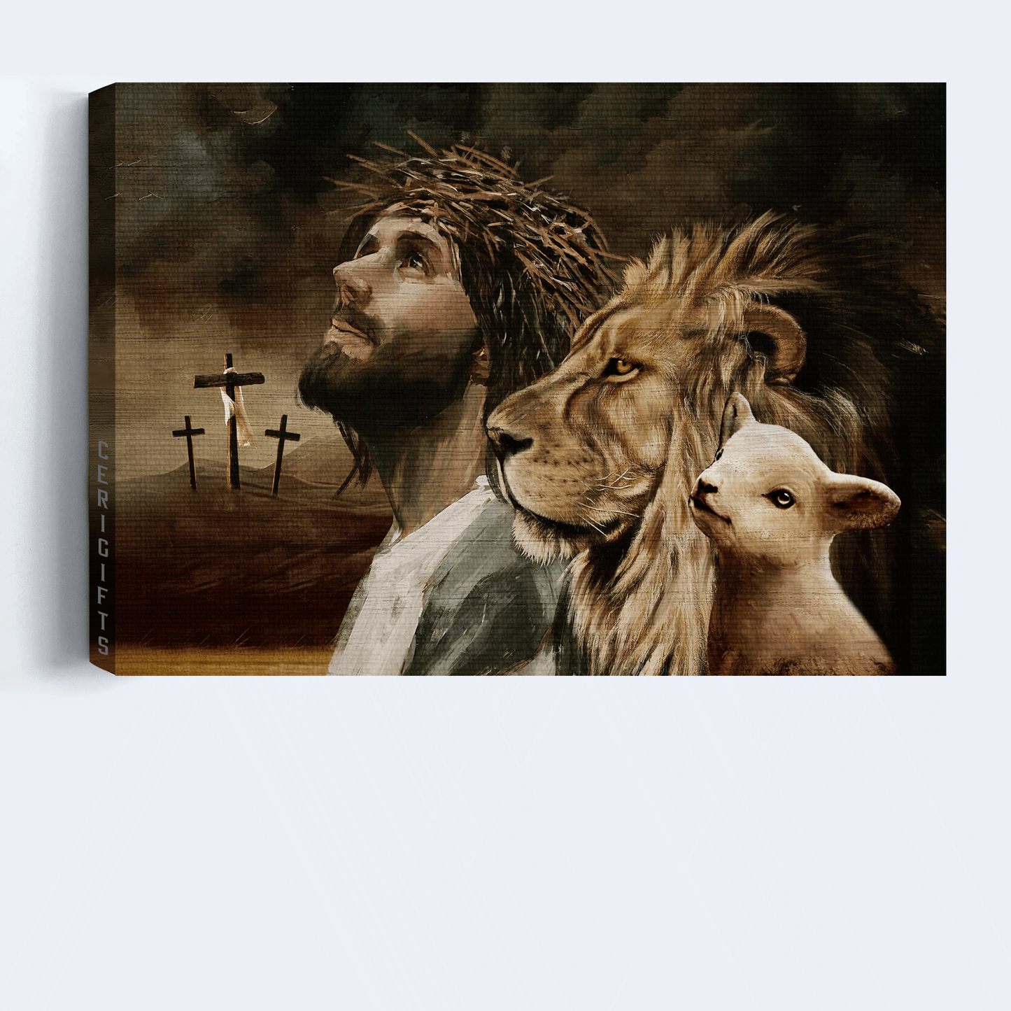 Jesus Landscape Canvas - The Lamb Of God, The Lion Of Judah, Jesus Christ, Cross Symbol Canvas - Gift For Christian