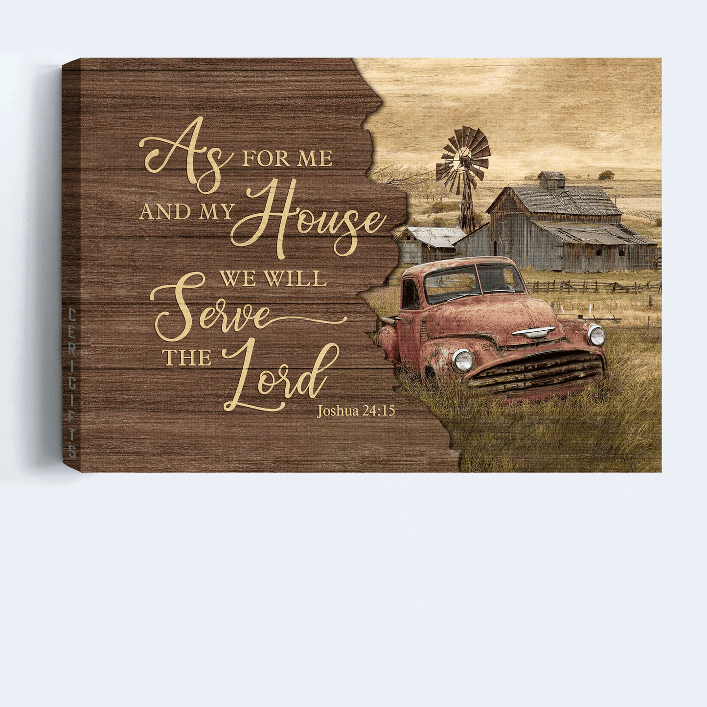 Jesus Landscape Canvas - Old car, Tranquil farm Landscape Canvas - Gift For Christian - As for me and my house we will serve the Lord Landscape Canvas
