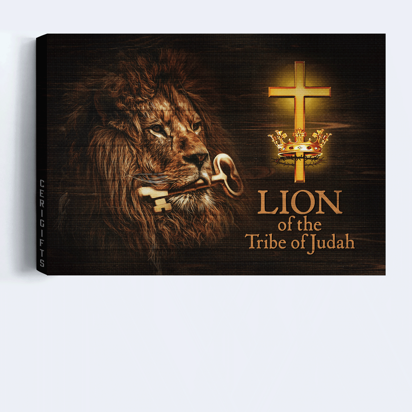 Jesus Landscape Canvas - Lion painting, Golden key Landscape Canvas - Gift For Christian - Lion of the Tribe of Judah Landscape Canvas