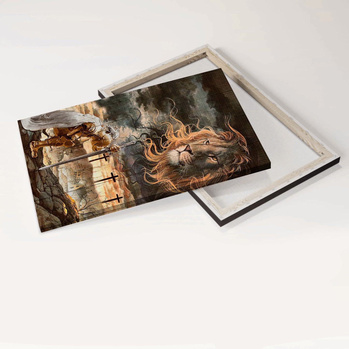 Jesus Christ Landscape Canvas, Christian Wall Art - Amazing lion face Landscape Canvas, Warrior Jesus painting, Lion of Judah Canvas Prints