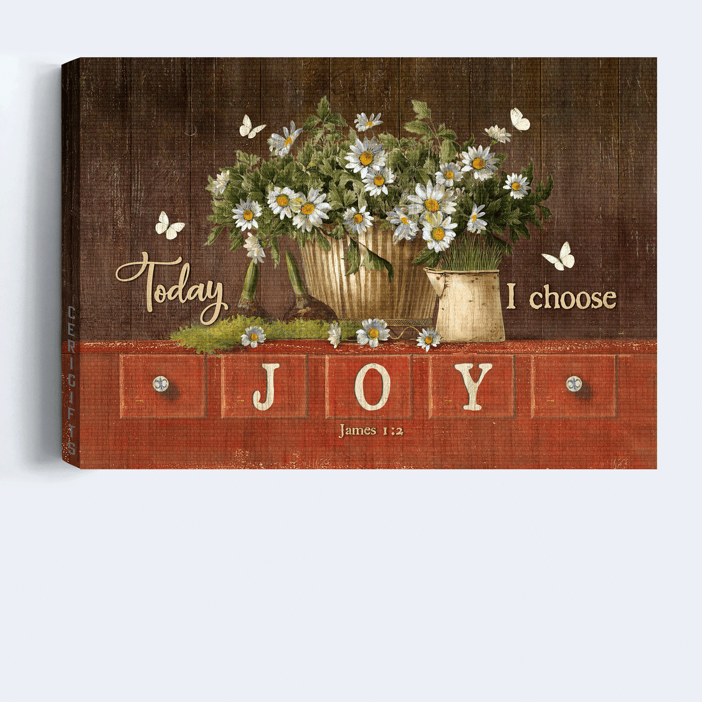 Jesus Landscape Canvas - Lovely daisy vase, White butterfly, Amazing garden, Today I choose joy Landscape Canvas - Gift For Christian Landscape Canvas Prints, Christian Wall Art