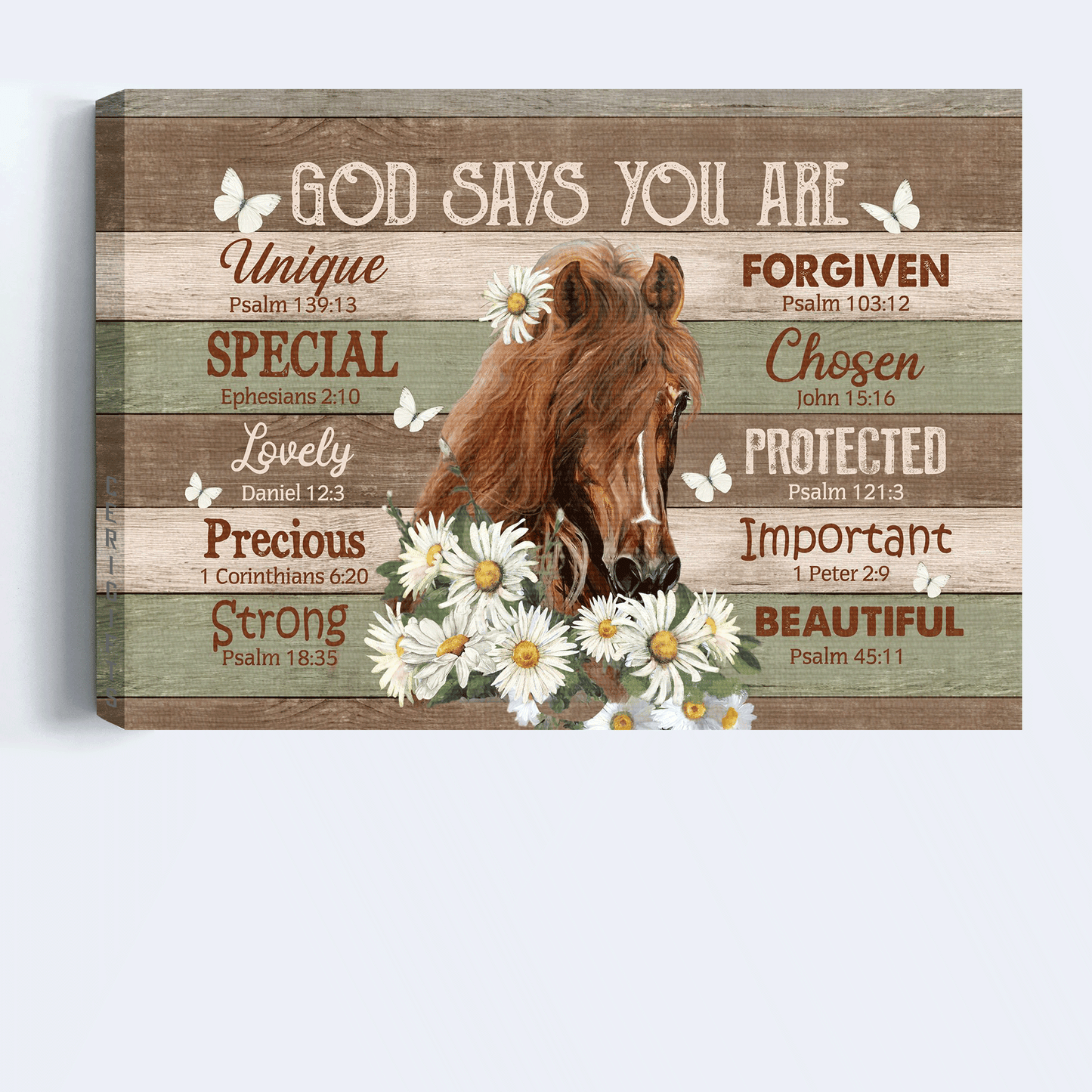 Jesus Landscape Canvas- Beautiful horse, Daisy flower, Butterfly canvas- Gift for Christian- God says you are