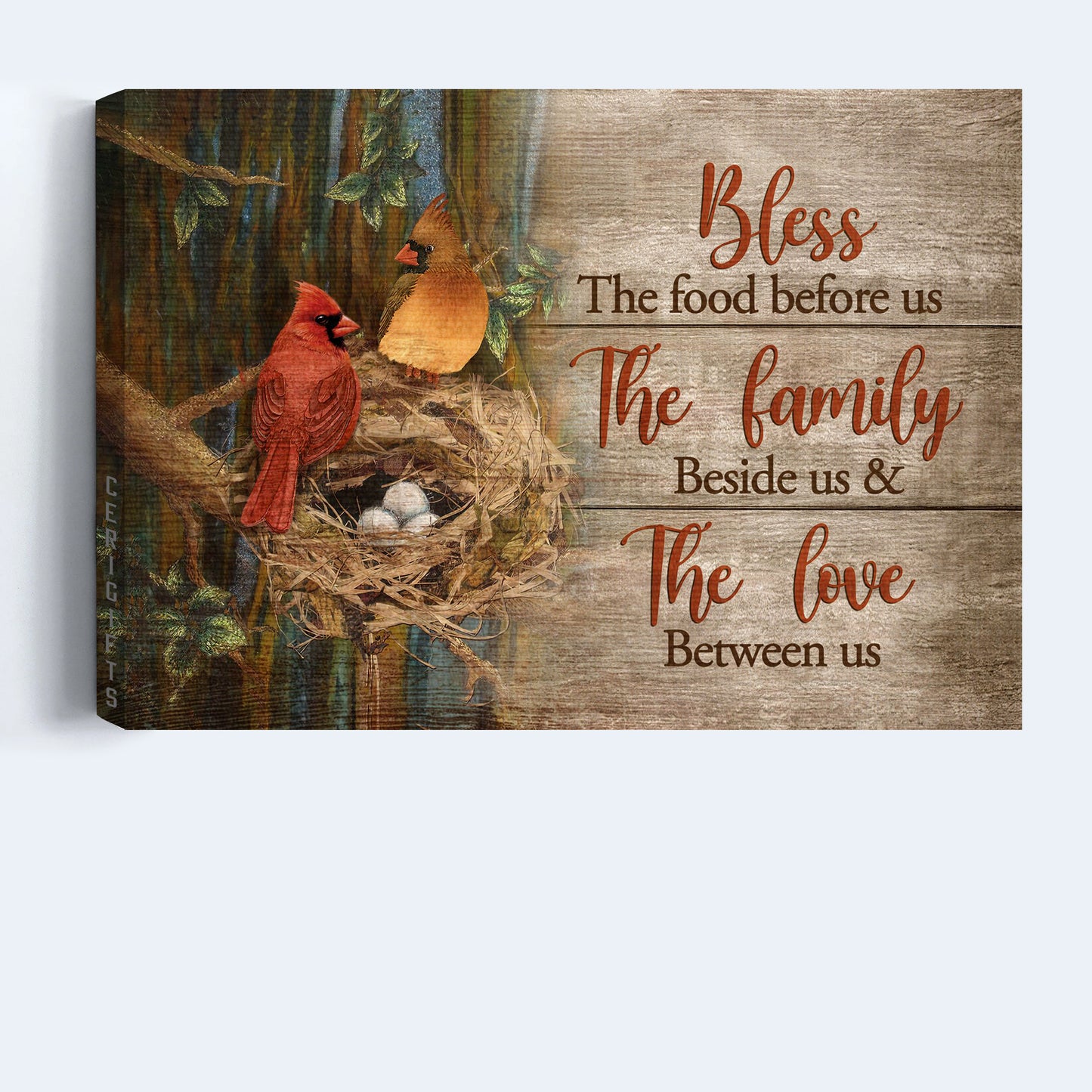 Jesus Landscape Canvas - Cardinal Couple. Bird Nest, In The Forest Landscape Canvas - Gift For Christian - Bless The Food Before Us Landscape Canvas