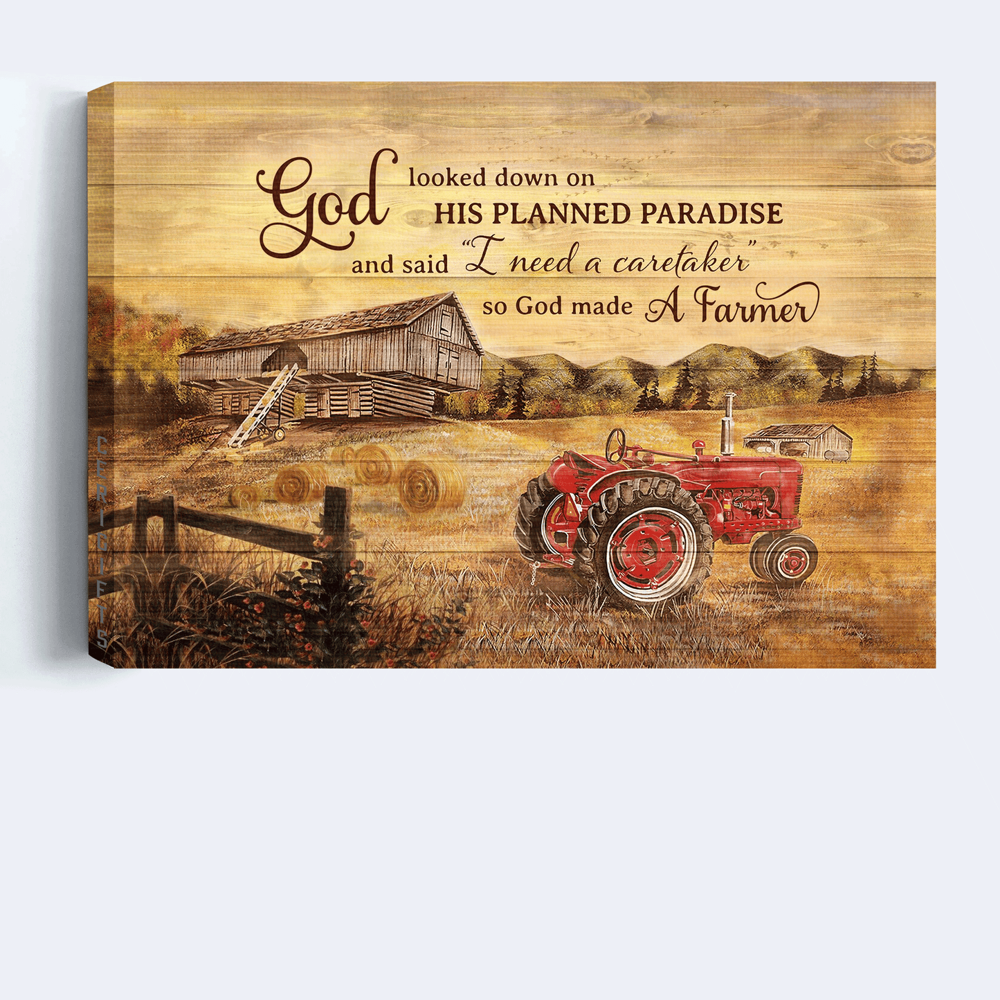 Jesus Landscape Canvas - Paddy Field, Electric Tricycle, Old Barn Painting Landscape Canvas - Gift For Christian - So God made a farmer Landscape Canvas