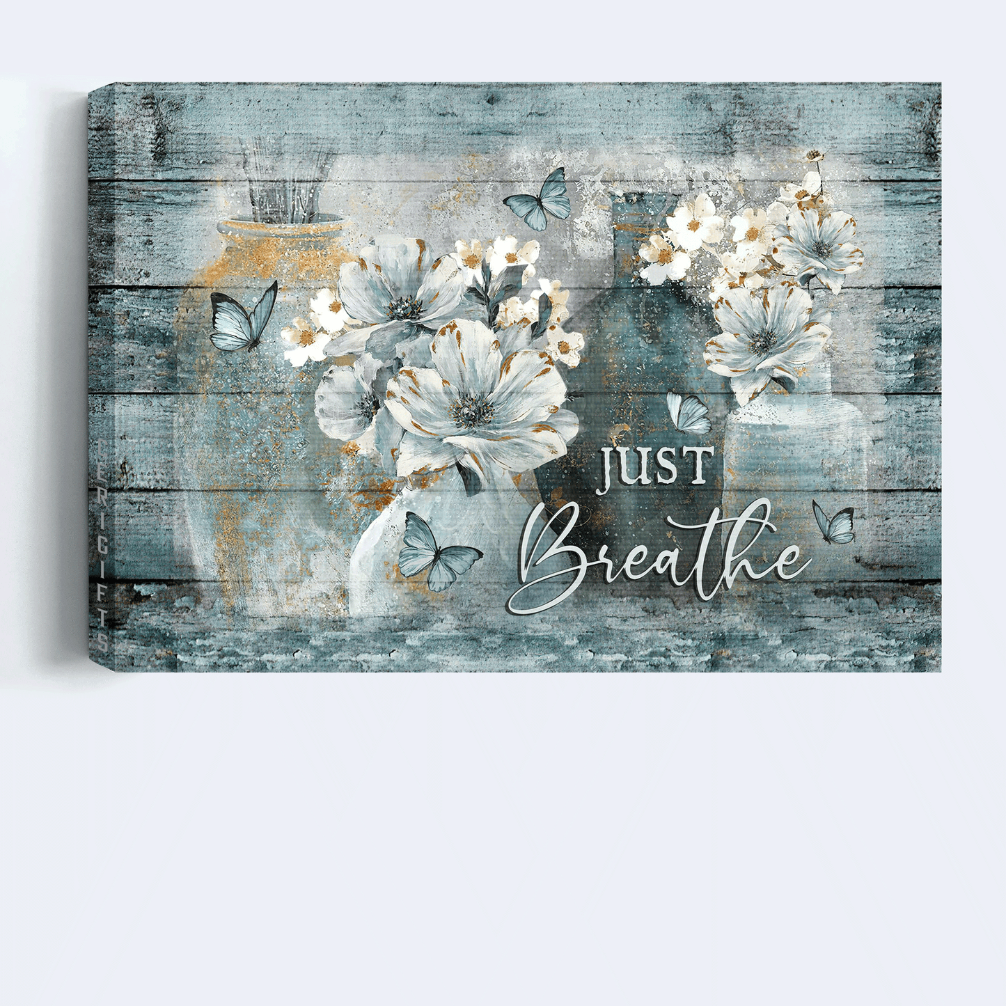 Jesus Landscape Canvas - Vintage Flower, Camellia Painting, Blue Butterfly Canvas - Gift For Christian - Just Breathe Canvas