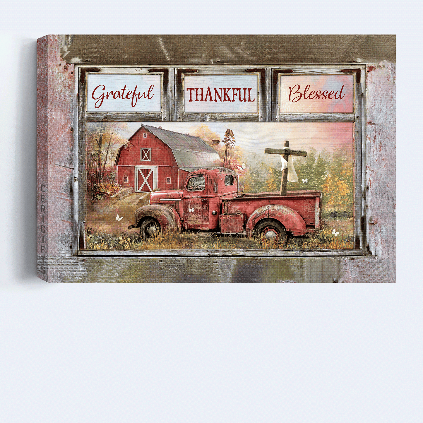 Jesus Landscape Canvas - Old red truck, Red barn, Old rugged cross Landscape Canvas - Gift For Christian - Grateful, thankful, blessed Landscape Canvas