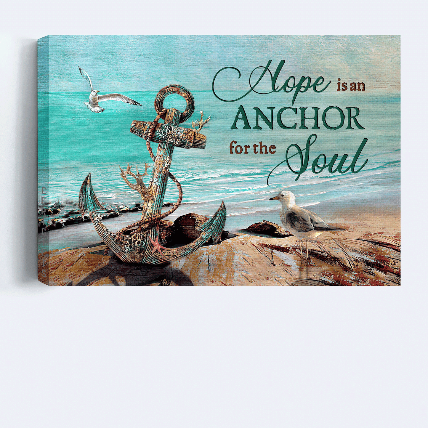 Jesus Landscape Canvas- Antique Anchor, Brilliant Ocean, Seagull, Blue Ocean Canvas- Gift For Christian- Hope Is An Anchor For The Soul