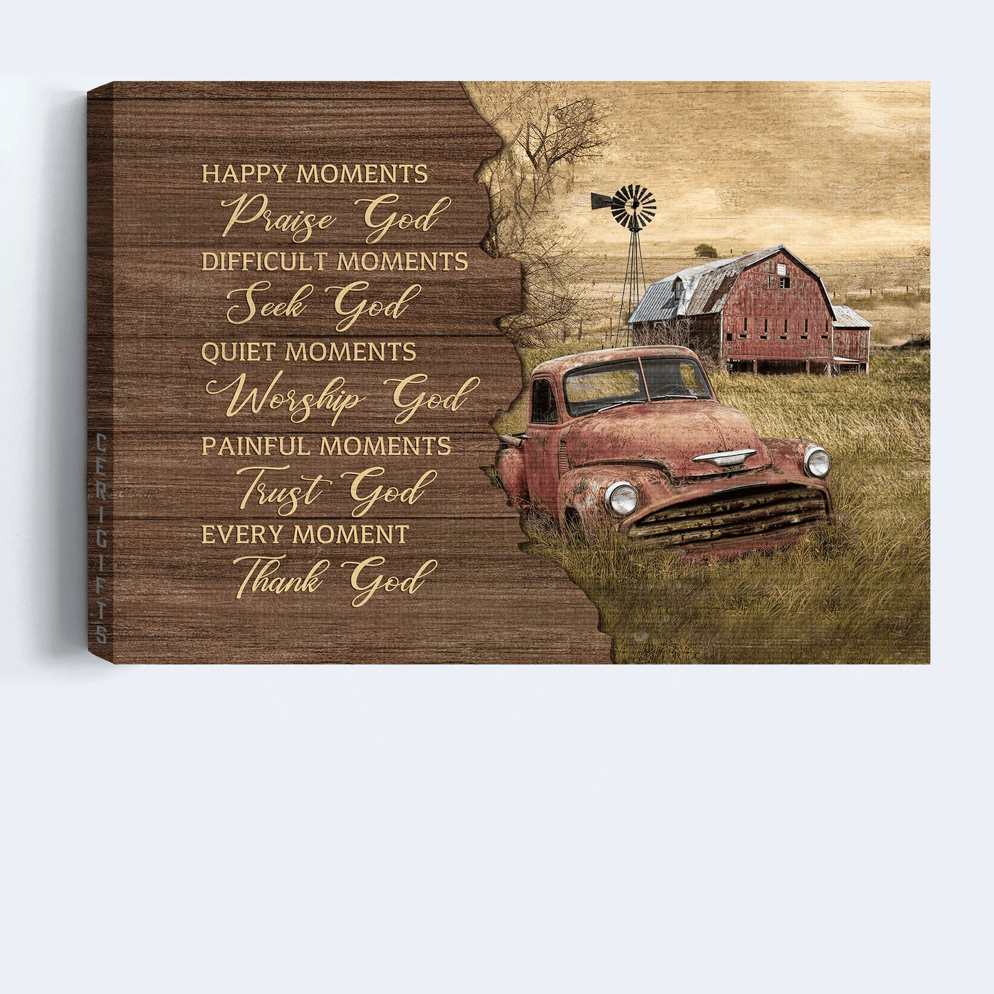 Jesus Landscape Canvas - Old Car, Barn Painting, Every moment, thank God Landscape Canvas - Gift For Christian Landscape Canvas