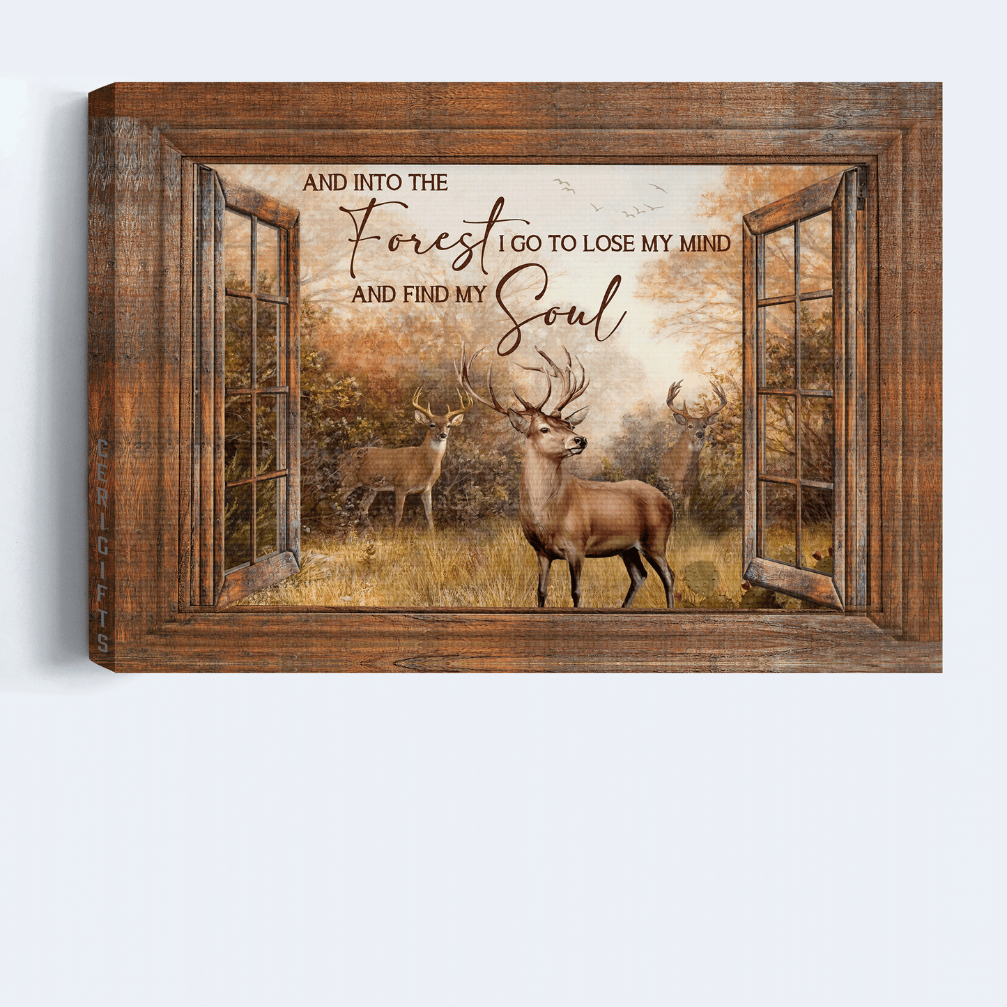 Jesus Landscape Canvas - Window Frame, Forest Drawing, Deer Painting Canvas - Gift For Christian - Into The Forest I Go Canvas